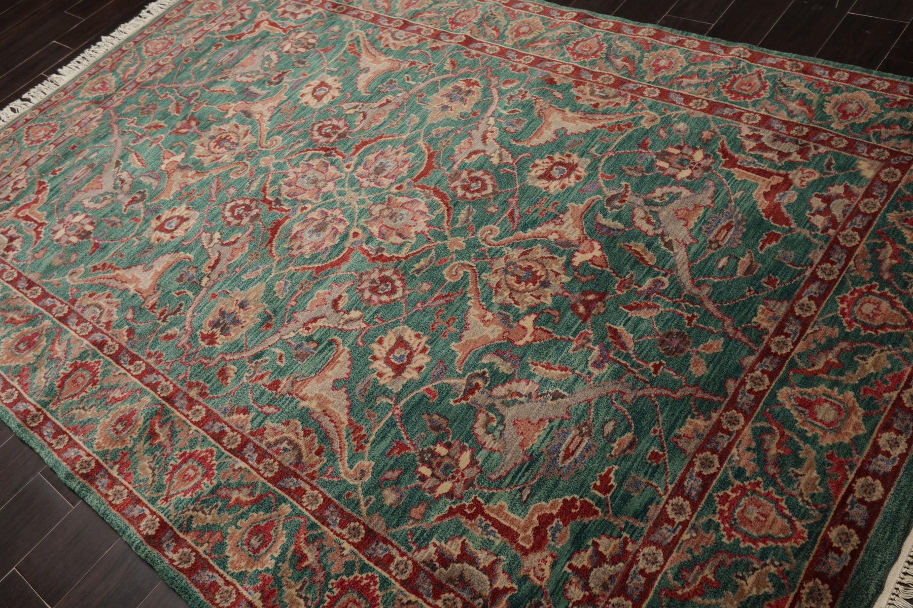 6x9 Teal, Rust, Rose Color Hand Knotted Oushak New Zealand Wool Traditional Oriental Rug