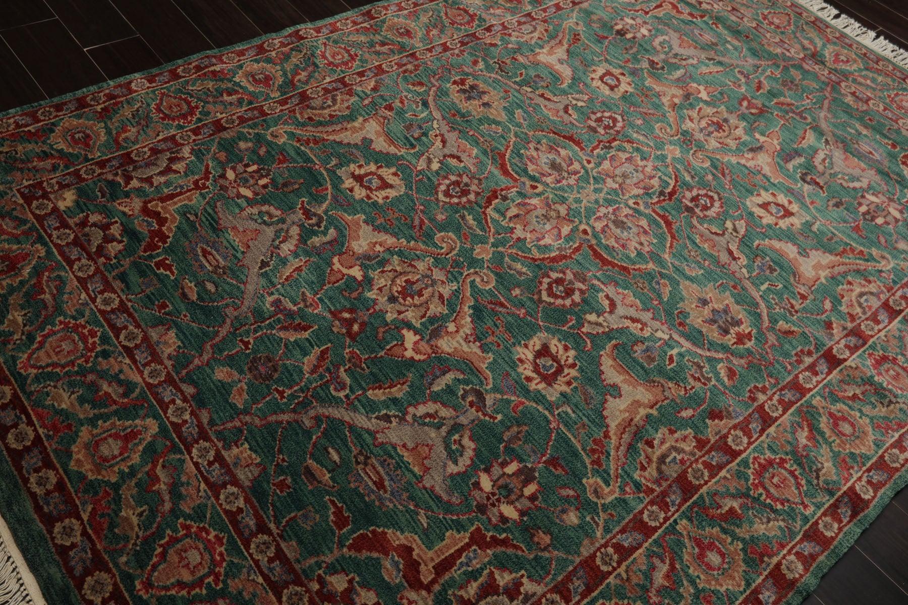 6x9 Teal, Rust, Rose Color Hand Knotted Oushak New Zealand Wool Traditional Oriental Rug