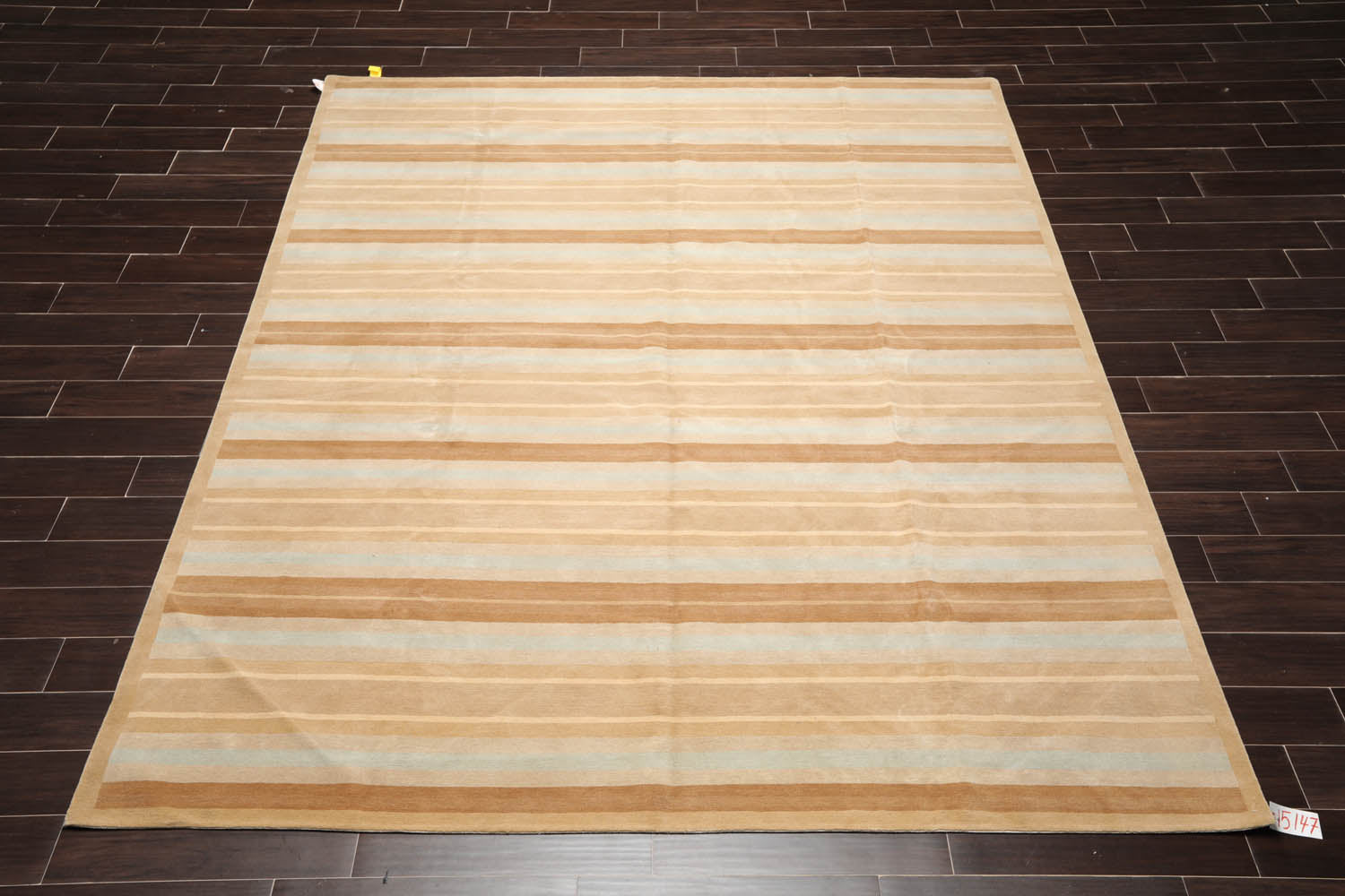 8x10 Tan, Aqua, Brown Color Hand Knotted Striped 100% Wool Modern Oriental Rug