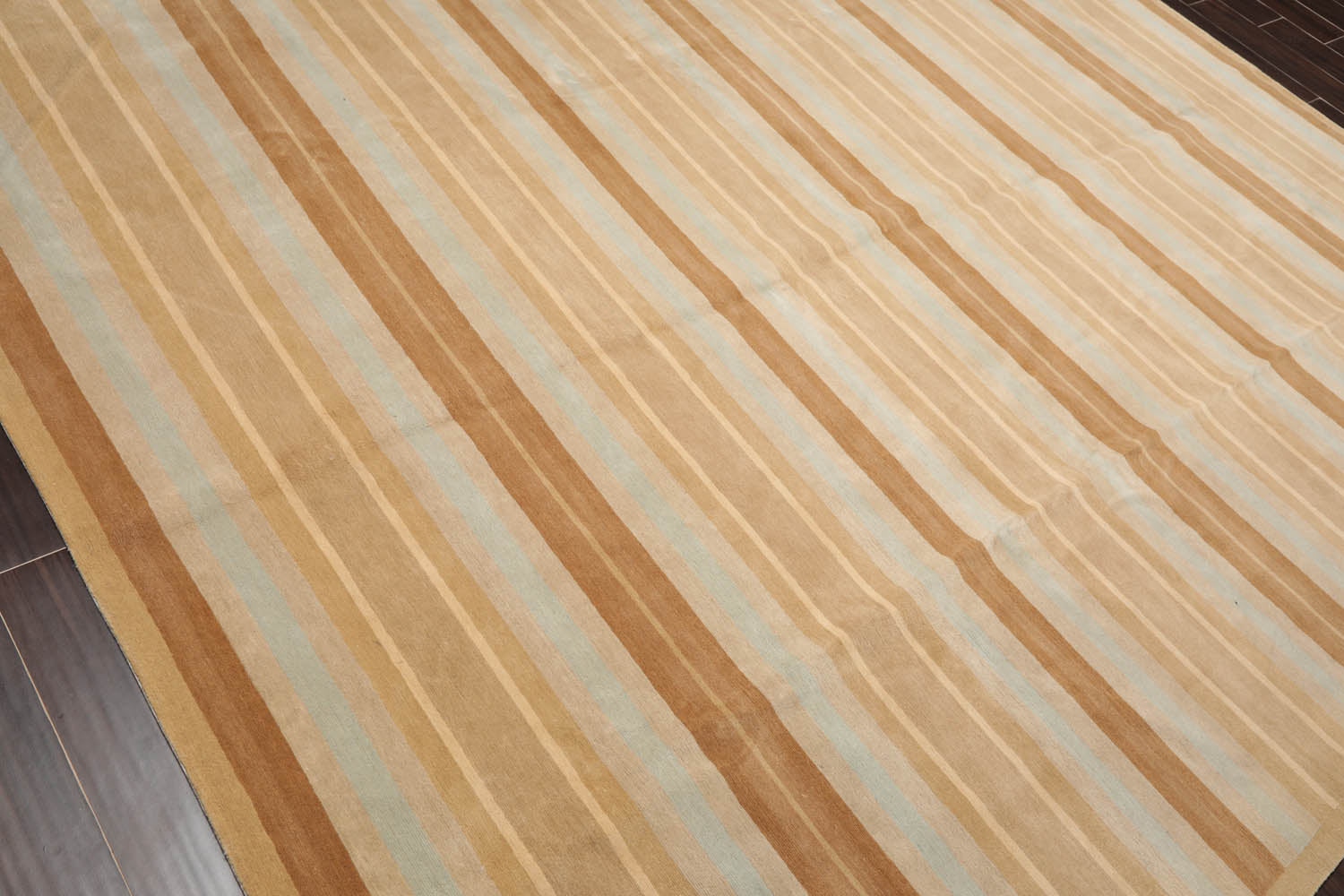 8x10 Tan, Aqua, Brown Color Hand Knotted Striped 100% Wool Modern Oriental Rug