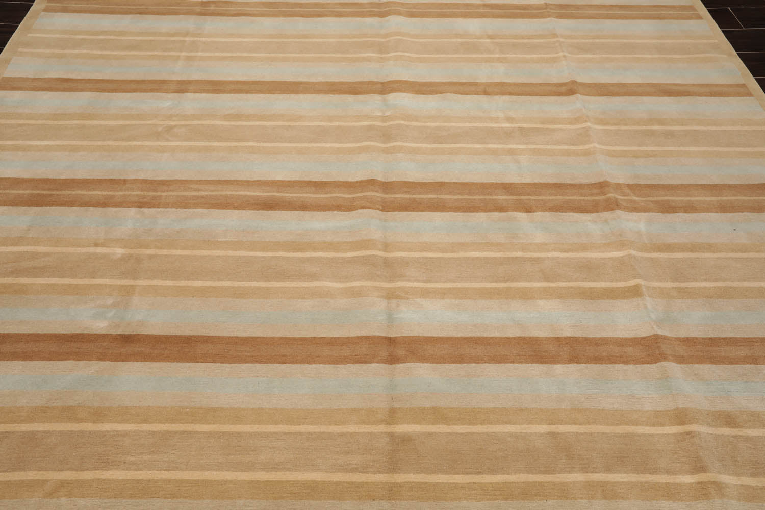 8x10 Tan, Aqua, Brown Color Hand Knotted Striped 100% Wool Modern Oriental Rug