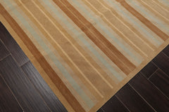 8x10 Tan, Aqua, Brown Color Hand Knotted Striped 100% Wool Modern Oriental Rug