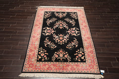 6x9 Black, Pink, Ivory Color Hand Knotted All-Over 100% Wool Traditional Oriental Rug