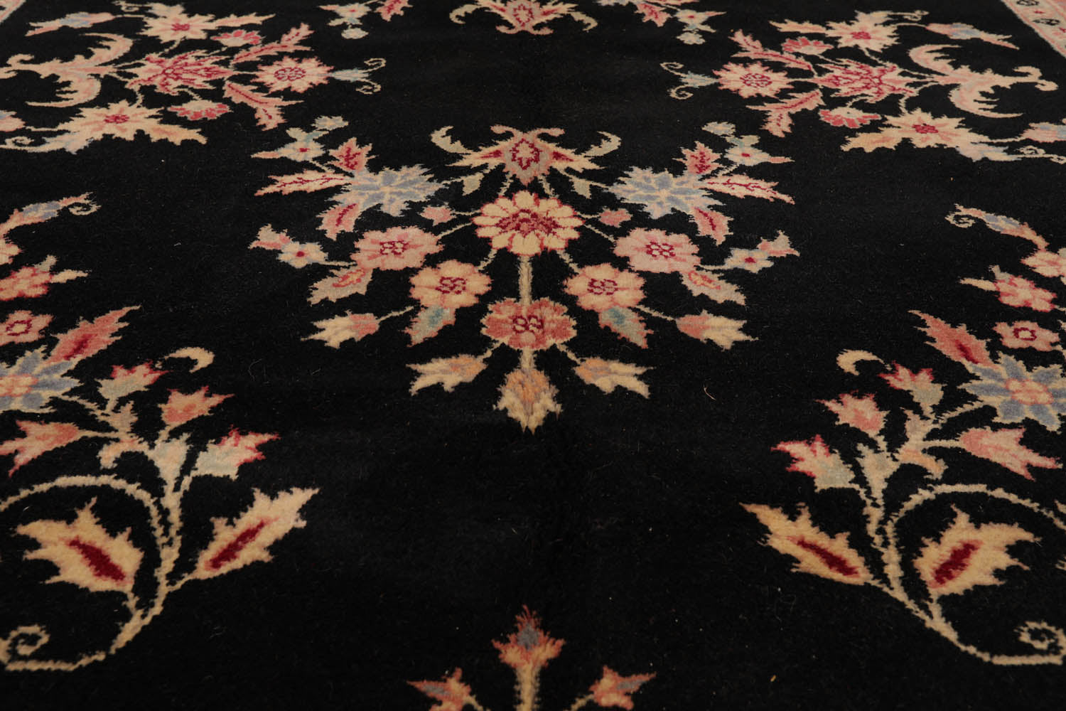 6x9 Black, Pink, Ivory Color Hand Knotted All-Over 100% Wool Traditional Oriental Rug