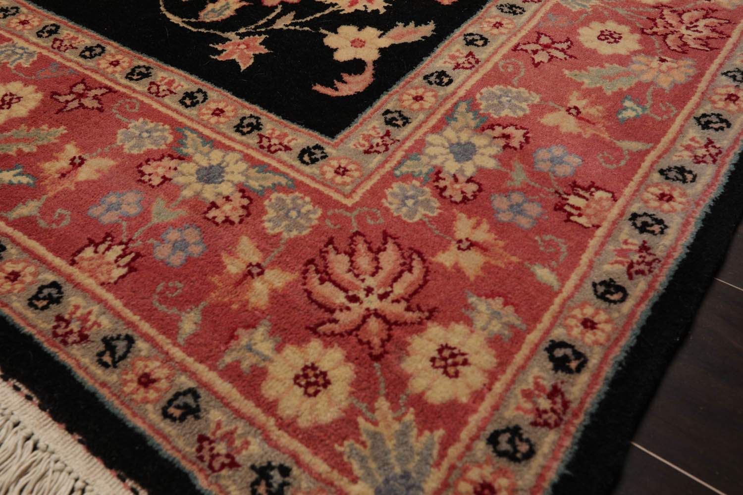 6x9 Black, Pink, Ivory Color Hand Knotted All-Over 100% Wool Traditional Oriental Rug