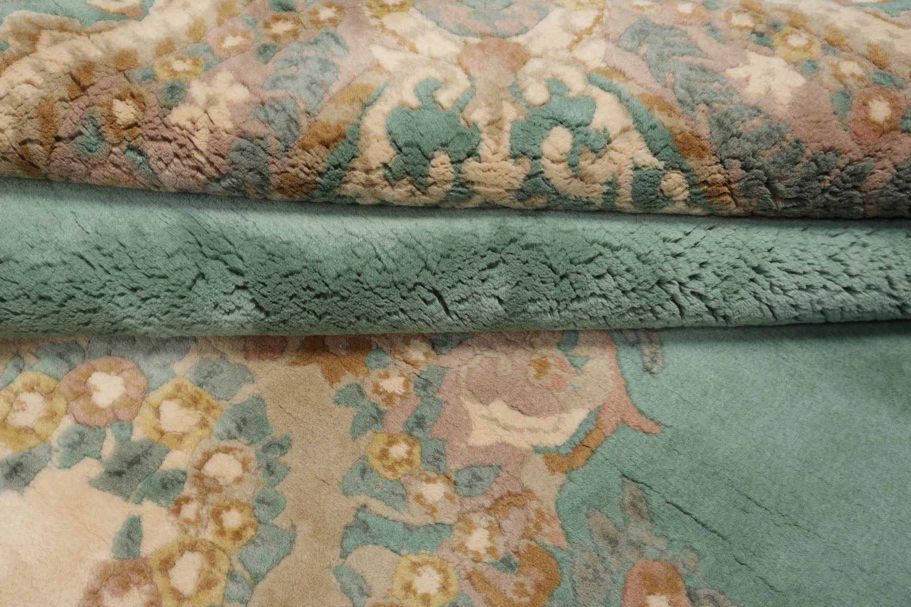 6x9 Aqua, Ivory, Taupe Color Hand Knotted French Aubusson Savonnerie New Zealand Wool Traditional Oriental Rug