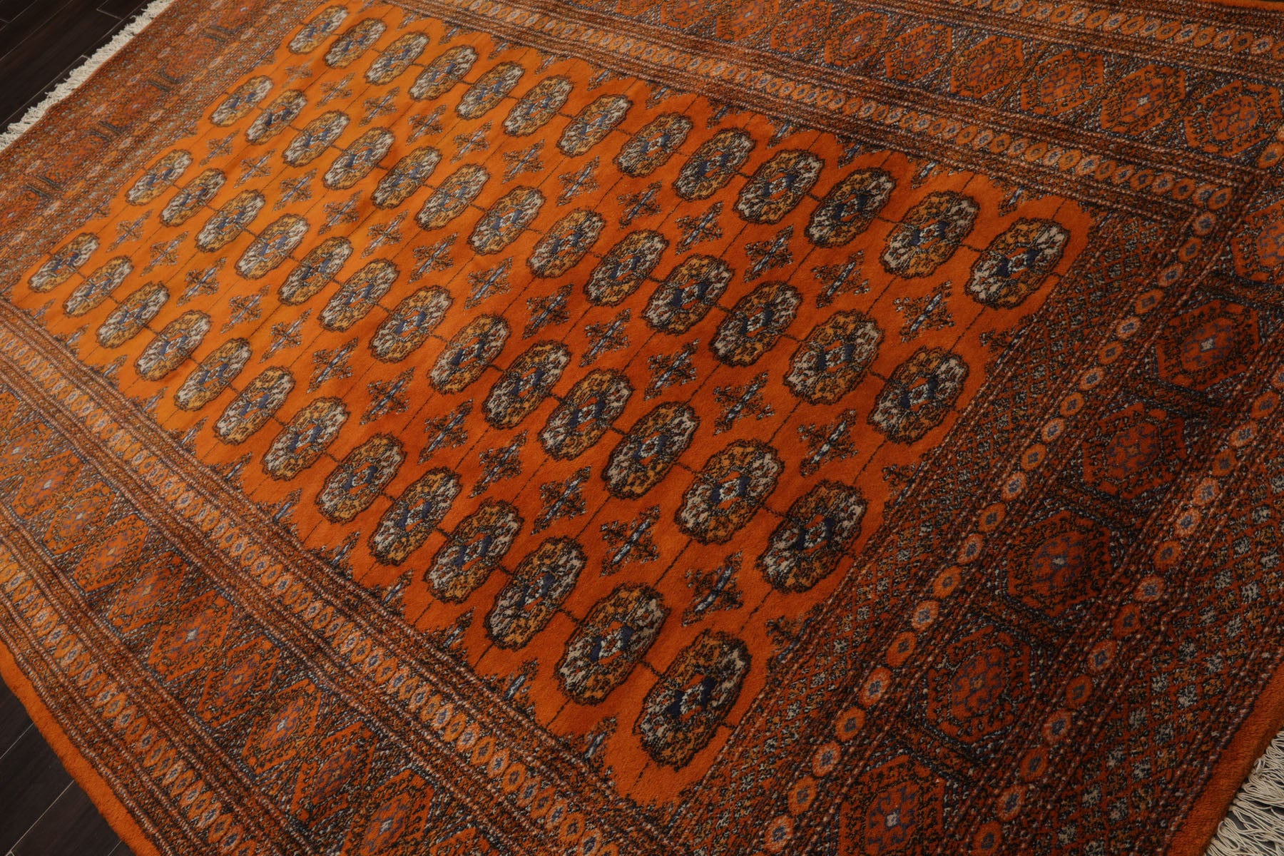 6x9 Burnt Orange, Brown, Blue Color Hand Knotted Bokhara New Zealand Wool Traditional Oriental Rug