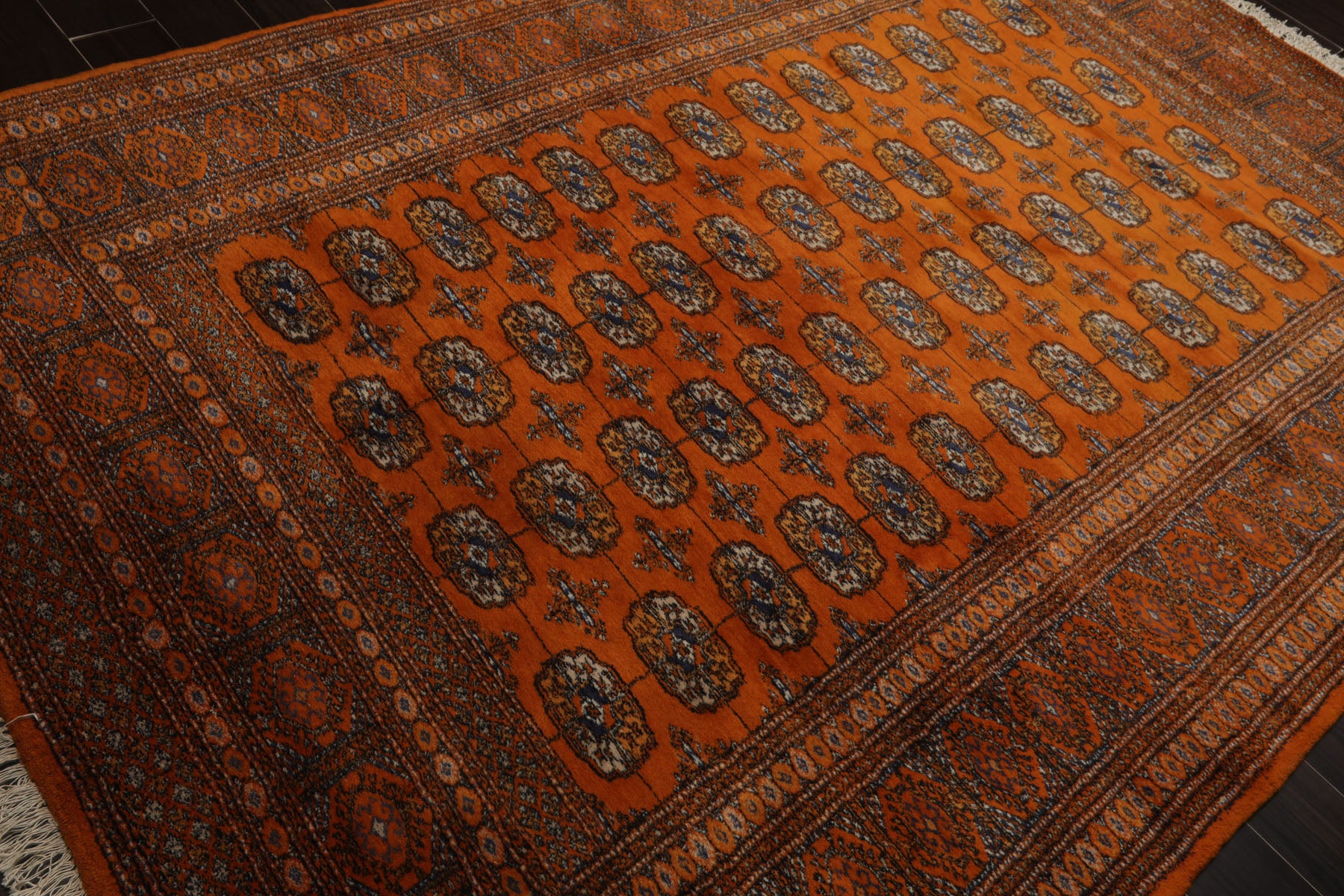 6x9 Burnt Orange, Brown, Blue Color Hand Knotted Bokhara New Zealand Wool Traditional Oriental Rug