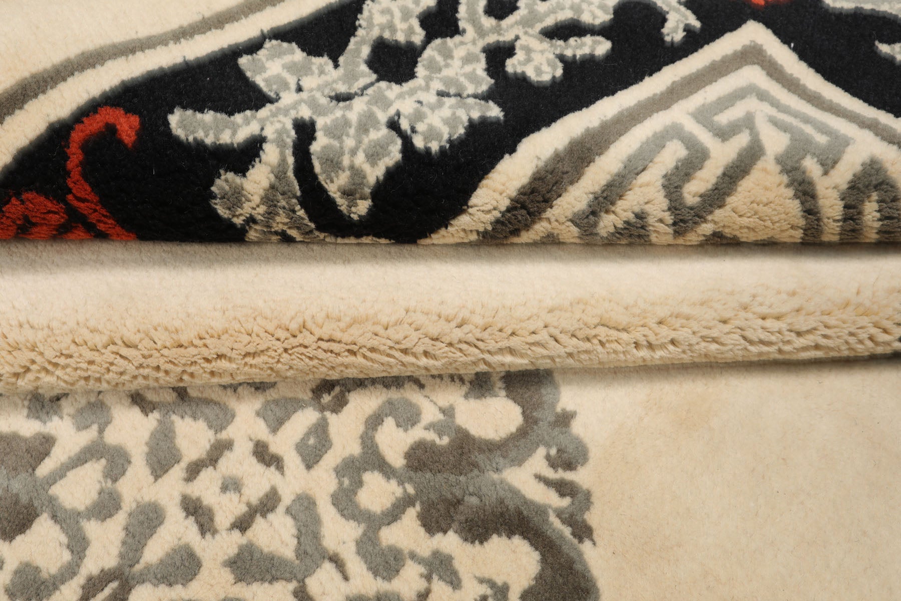 6x9 Ivory, Black, Orange Color Hand Knotted Chinese Art Deco New Zealand Wool Traditional Oriental Rug