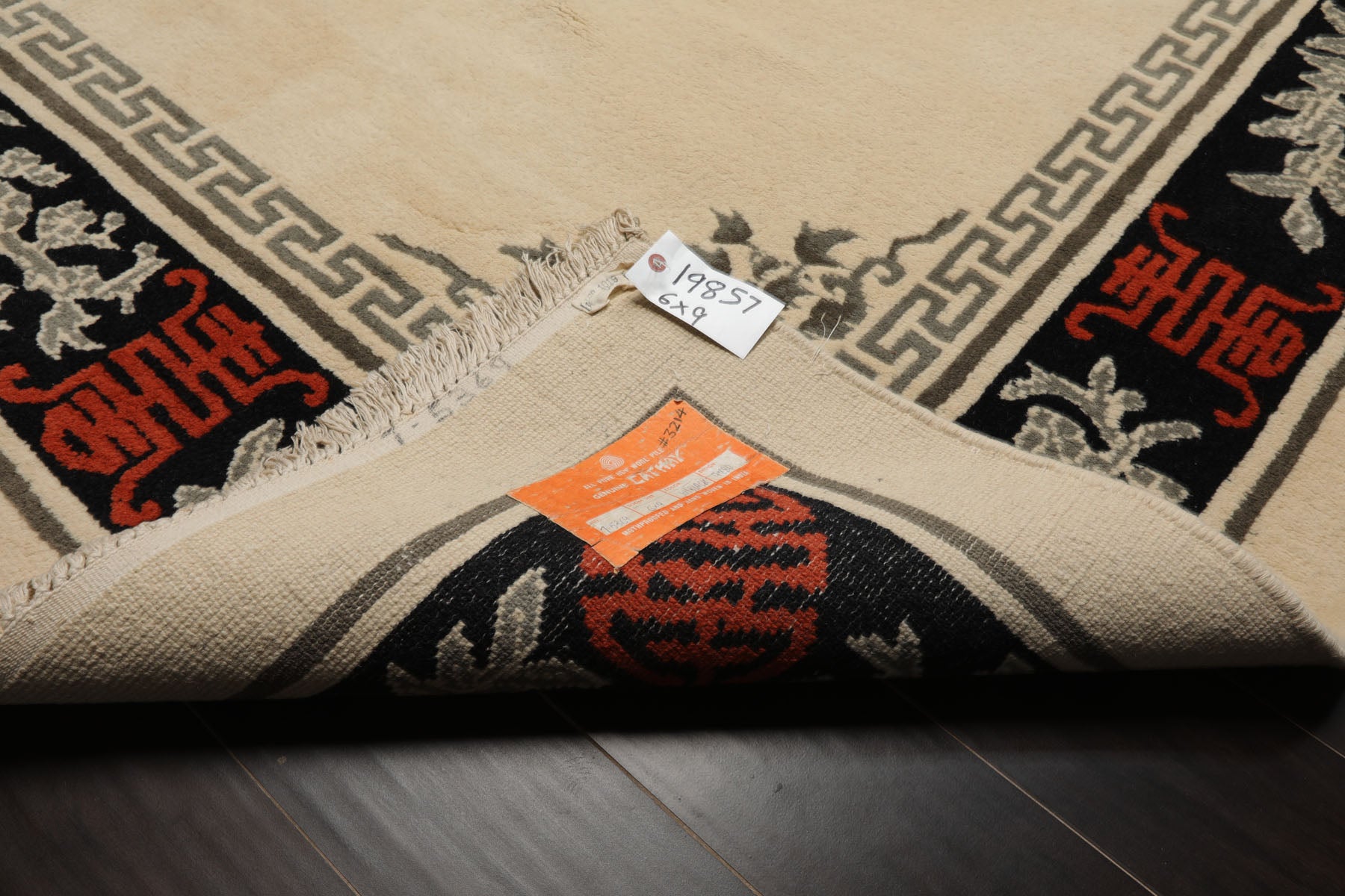 6x9 Ivory, Black, Orange Color Hand Knotted Chinese Art Deco New Zealand Wool Traditional Oriental Rug