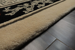 6x9 Ivory, Black, Orange Color Hand Knotted Chinese Art Deco New Zealand Wool Traditional Oriental Rug