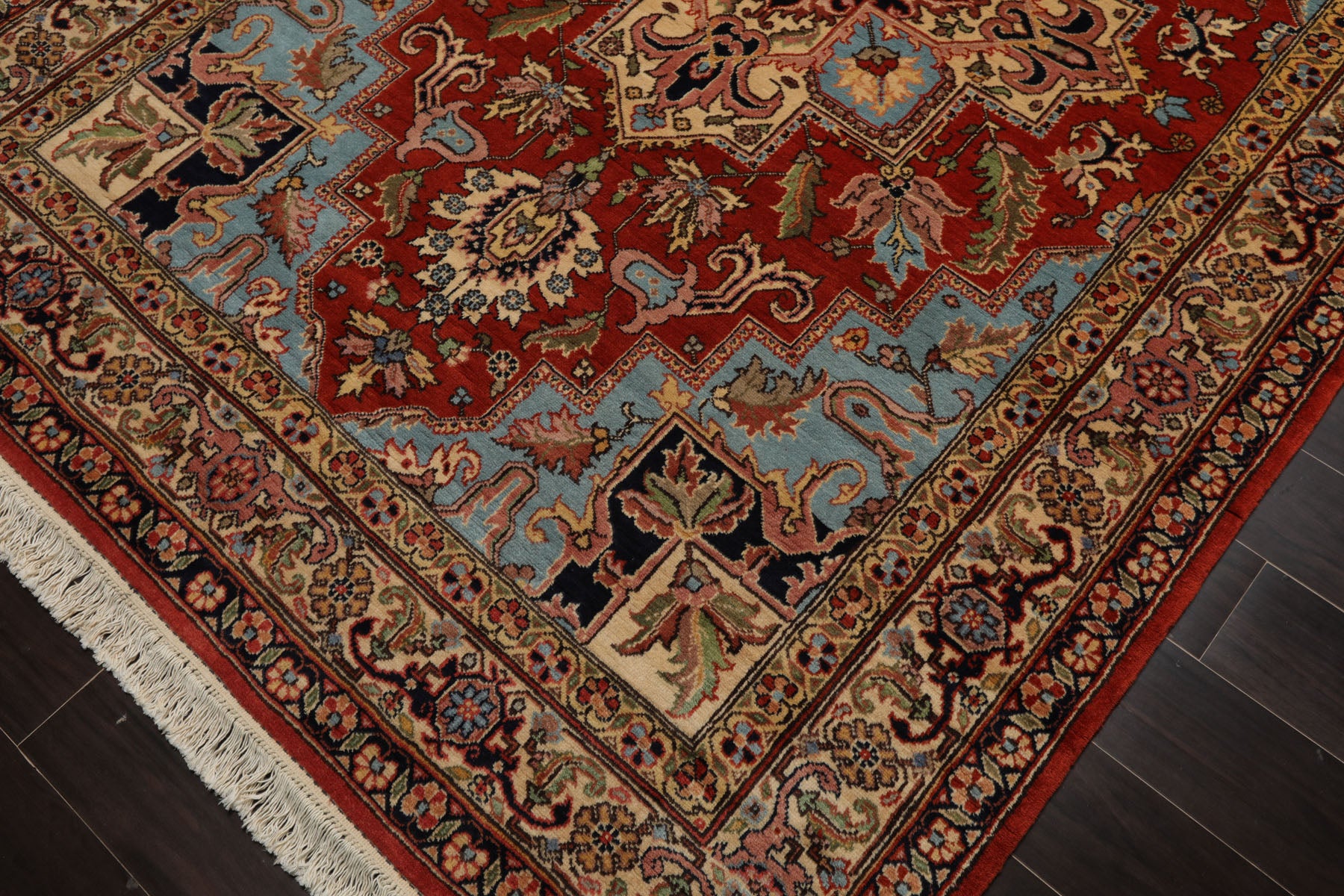 6x9 Rust, Aqua, Navy Color Hand Knotted Heriz Wool Arts & Crafts Oriental Rug