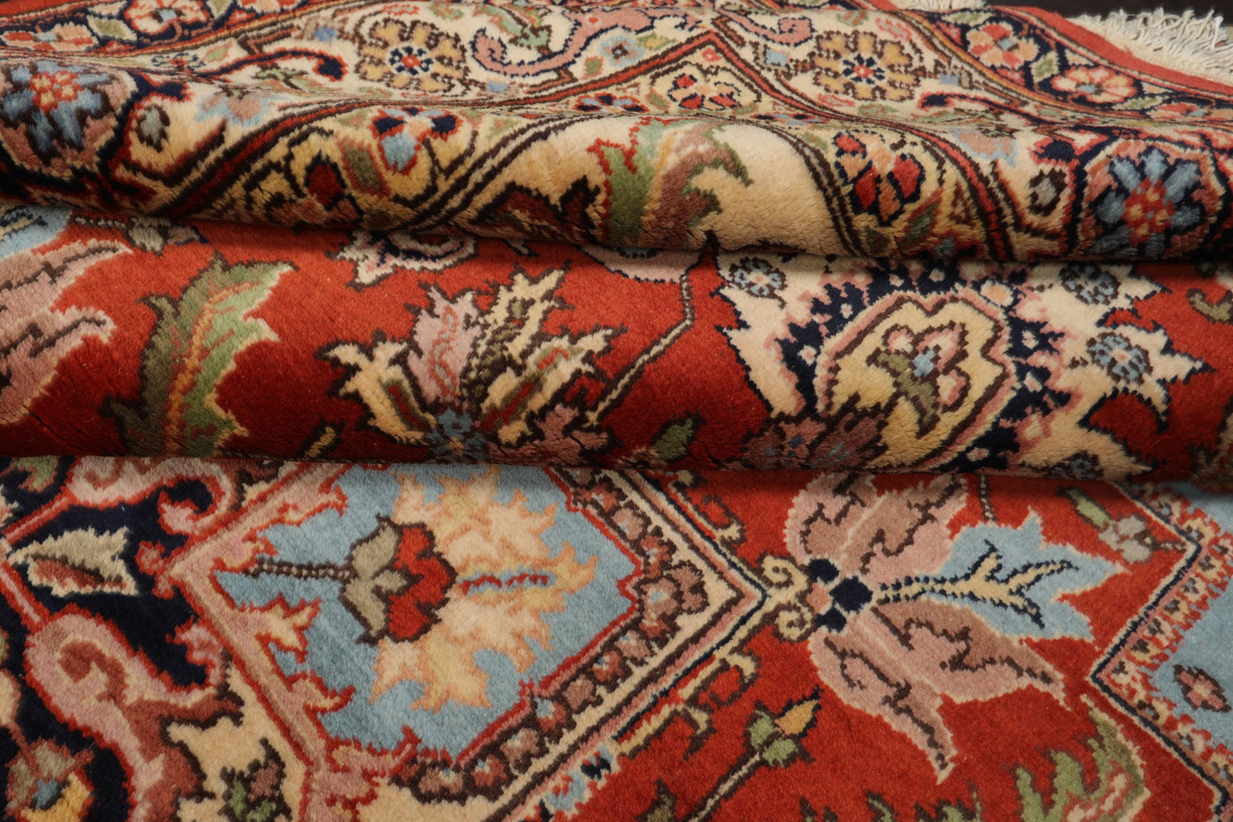 6x9 Rust, Aqua, Navy Color Hand Knotted Heriz Wool Arts & Crafts Oriental Rug