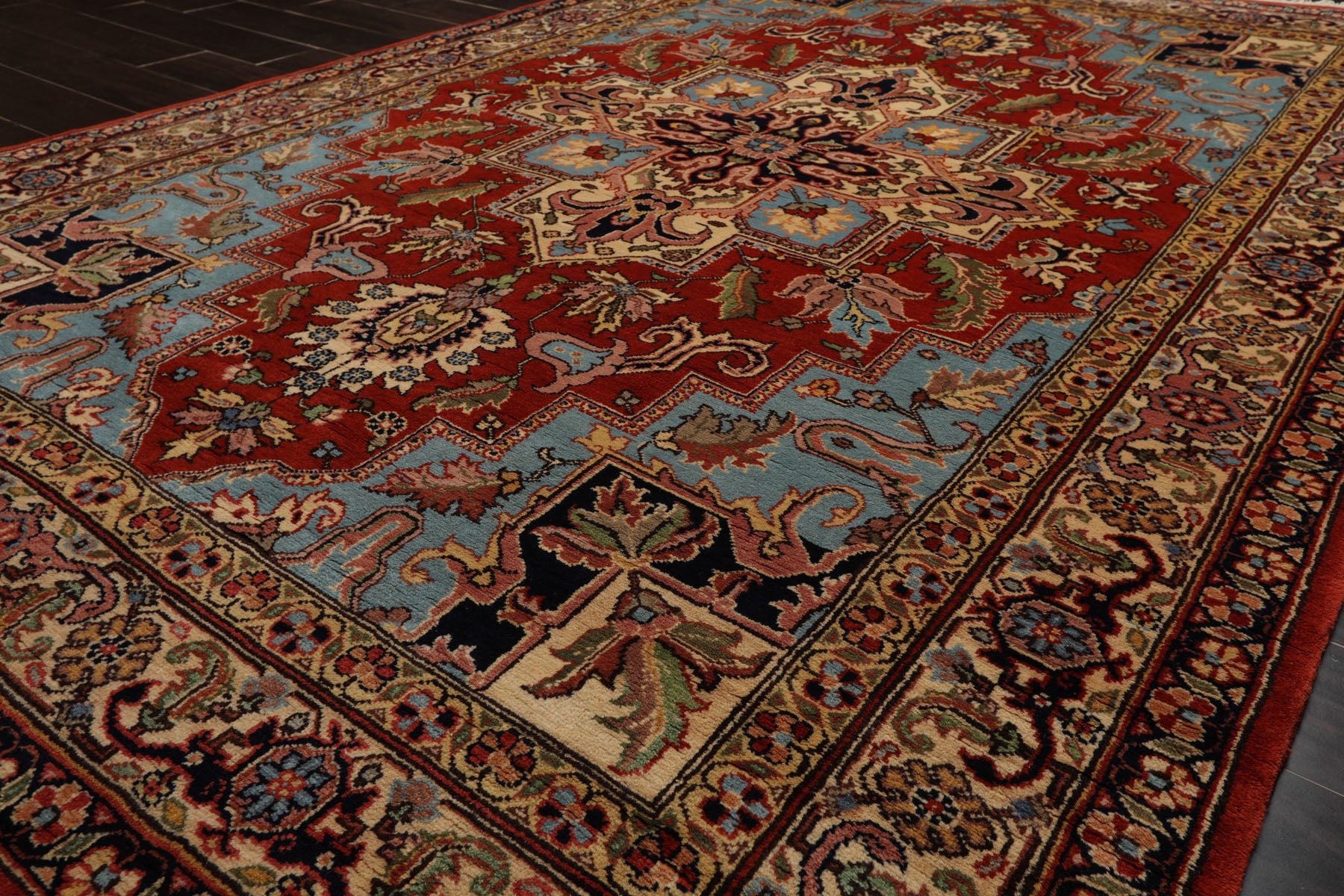 6x9 Rust, Aqua, Navy Color Hand Knotted Heriz Wool Arts & Crafts Oriental Rug