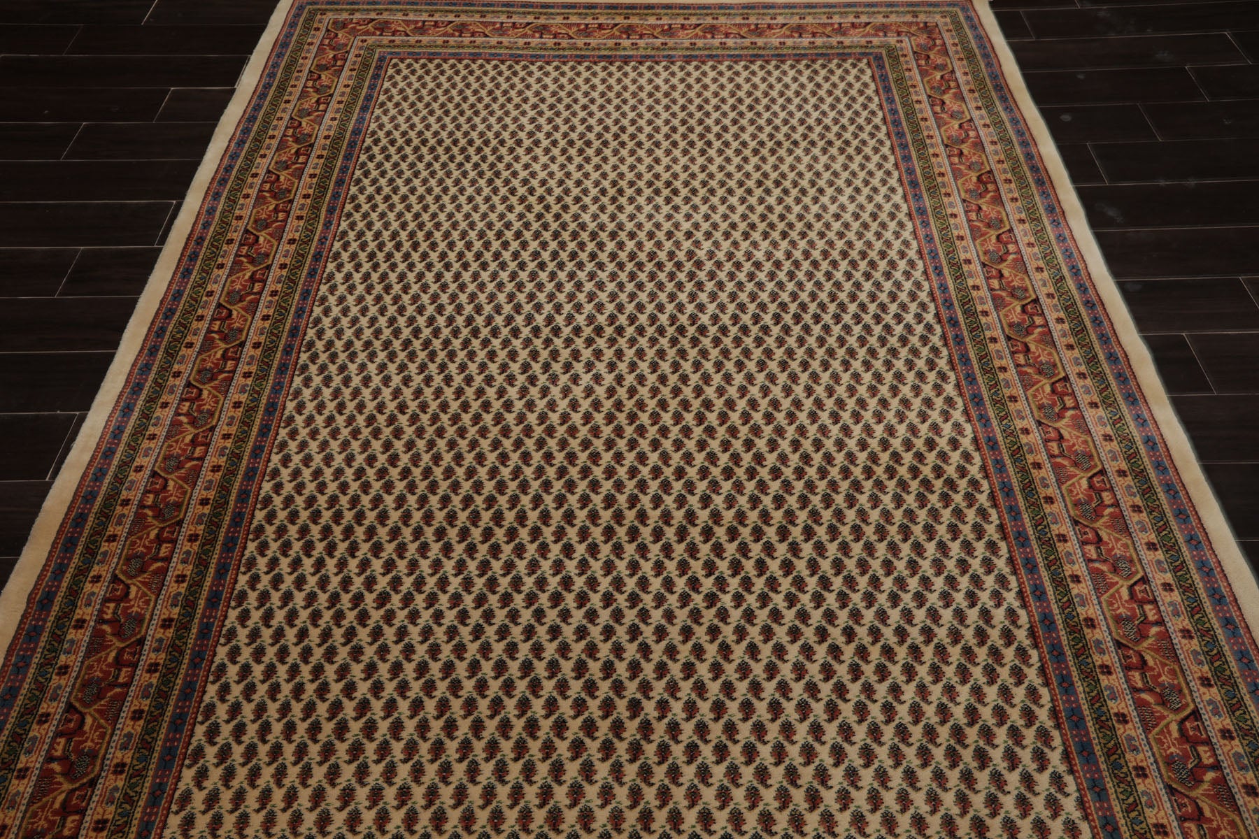 6x9 Ivory, Raspberry, Blue Color Hand Knotted Paisley New Zealand Wool Traditional Oriental Rug