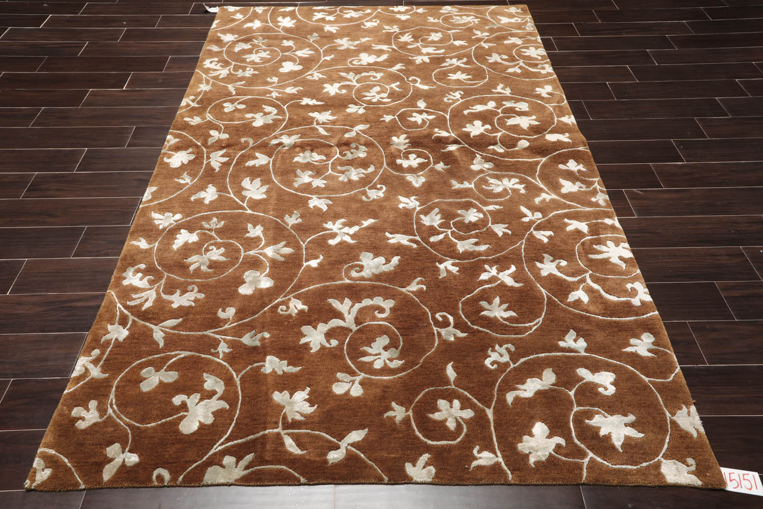 6x9 Brown, Aqua, Color Hand Knotted Floral 100% Wool Transitional Oriental Rug