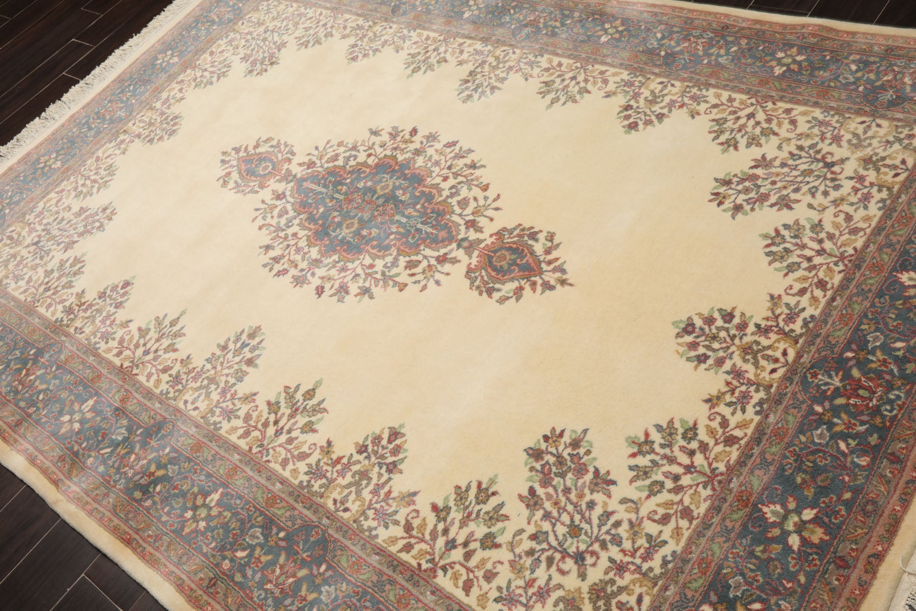6x9 Ivory, Teal, Rose Color Hand Knotted French Aubusson Savonnerie New Zealand Wool Traditional Oriental Rug