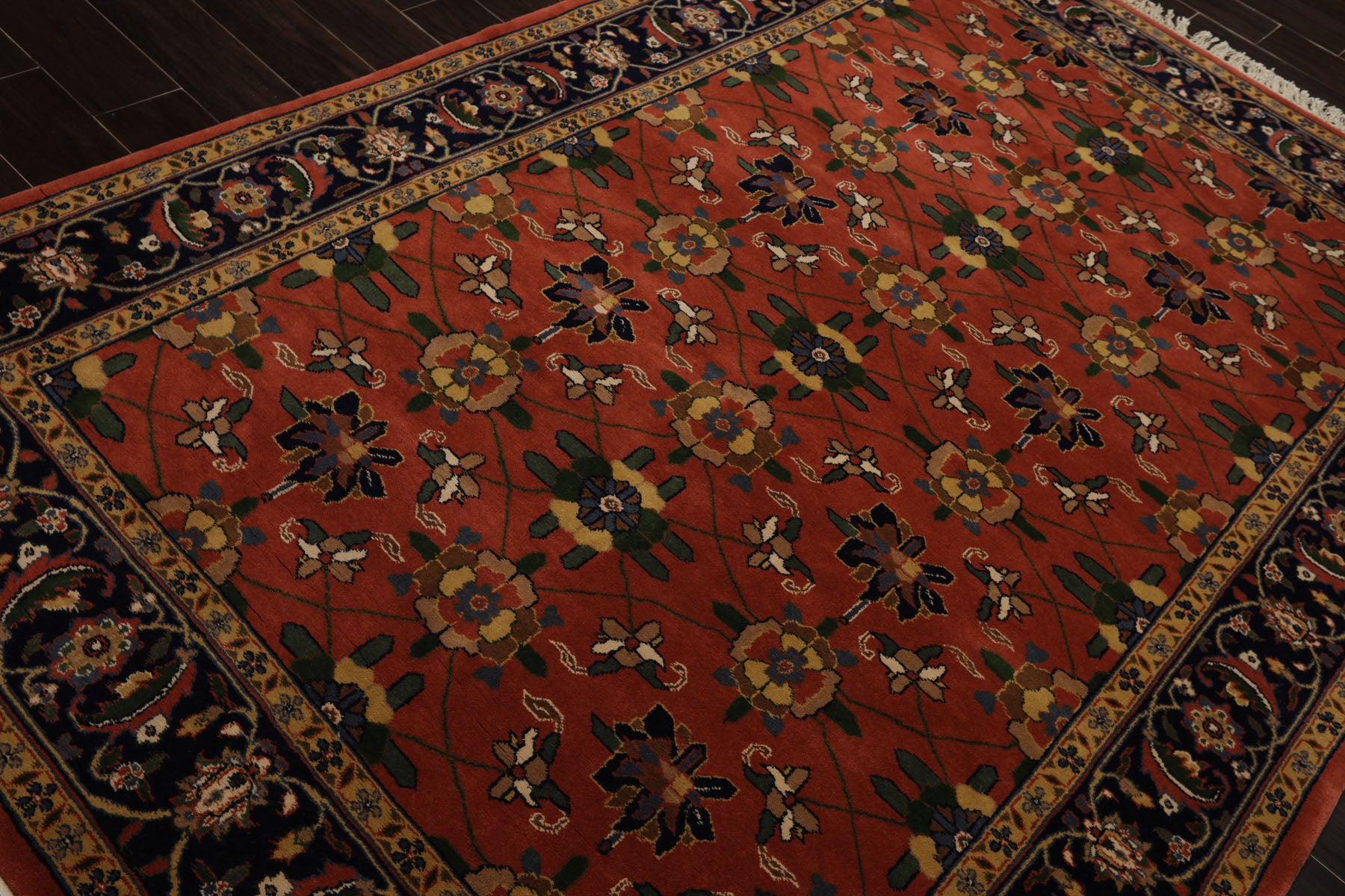 6x9 Rose, Navy, Gold Color Hand Knotted French Aubusson Savonnerie New Zealand Wool Traditional Oriental Rug