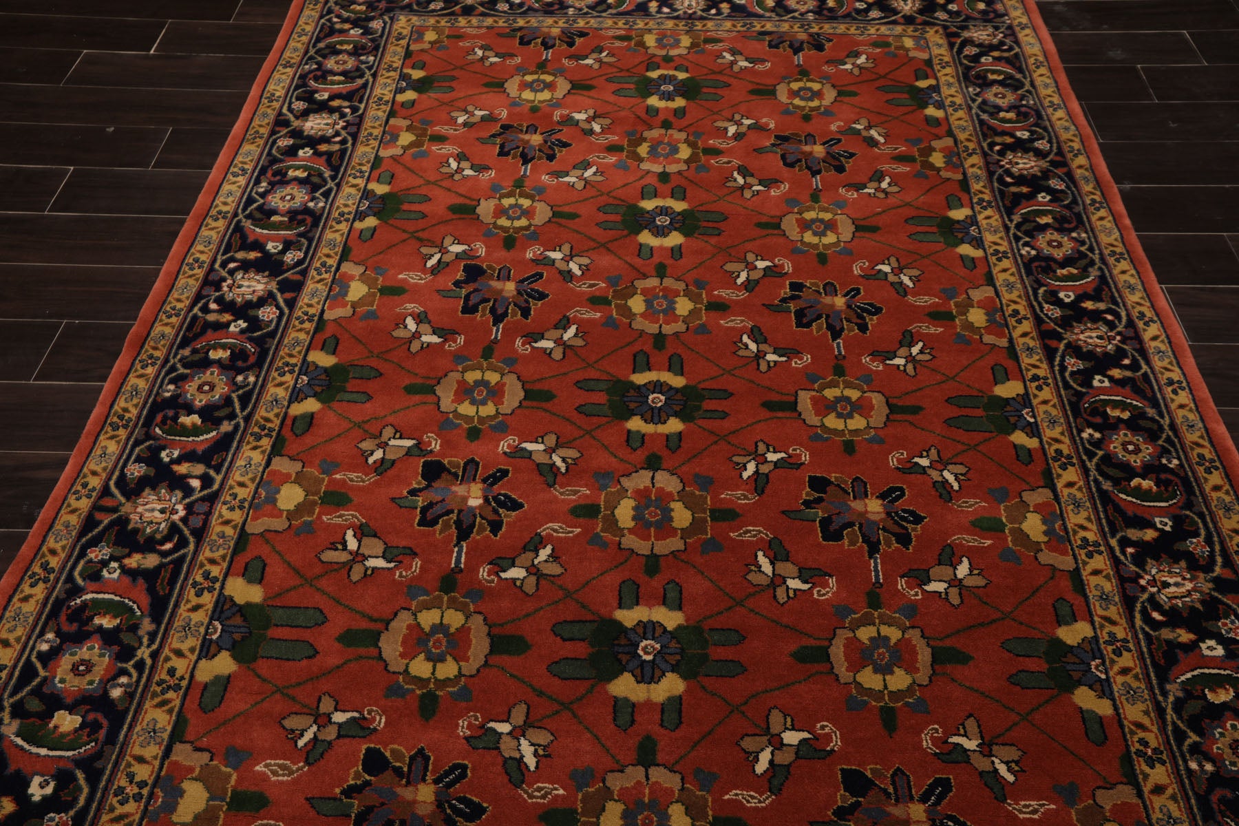 6x9 Rose, Navy, Gold Color Hand Knotted French Aubusson Savonnerie New Zealand Wool Traditional Oriental Rug