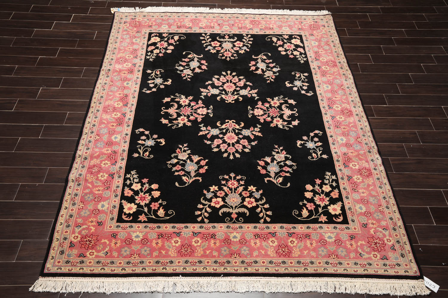 8x10 Black, Pink, Gray Color Hand Knotted All-Over 100% Wool Traditional Oriental Rug