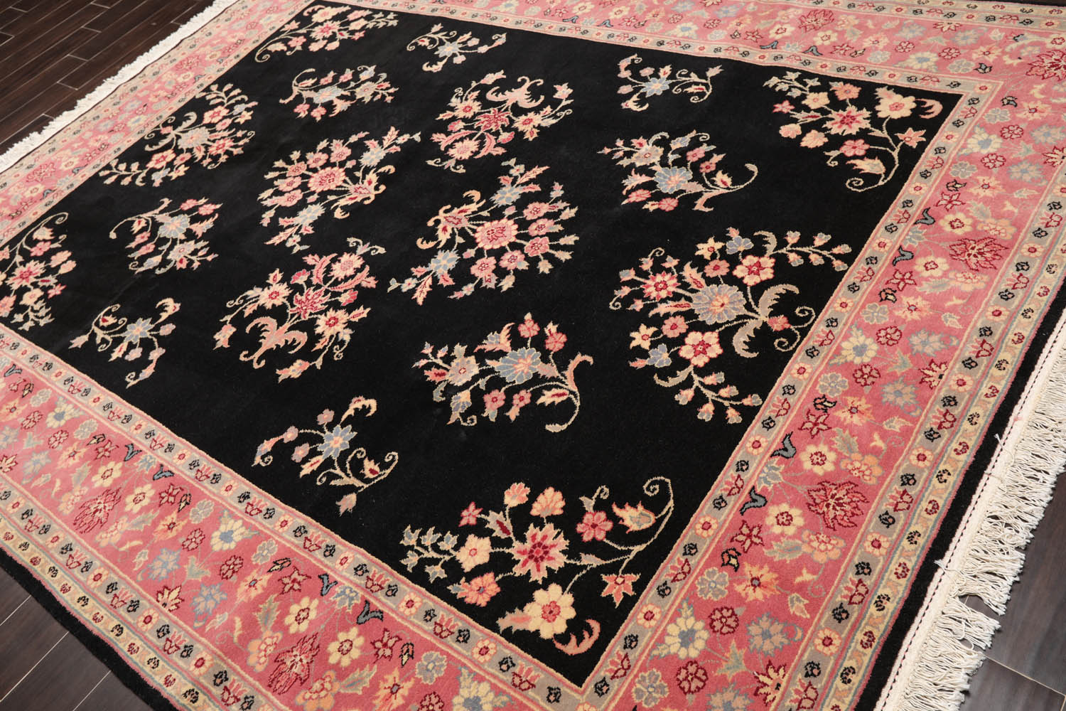 8x10 Black, Pink, Gray Color Hand Knotted All-Over 100% Wool Traditional Oriental Rug