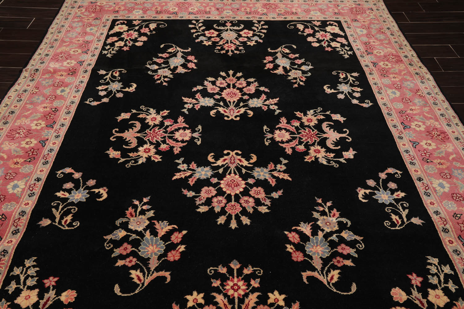 8x10 Black, Pink, Gray Color Hand Knotted All-Over 100% Wool Traditional Oriental Rug