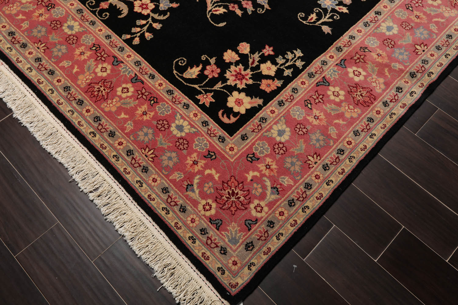 8x10 Black, Pink, Gray Color Hand Knotted All-Over 100% Wool Traditional Oriental Rug