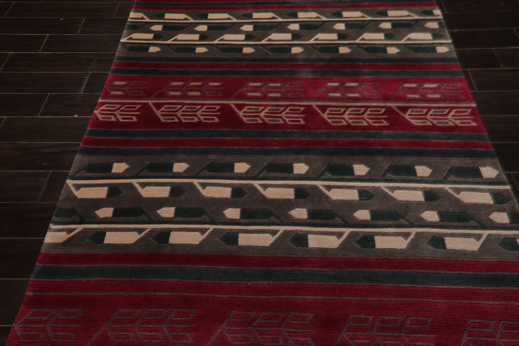 5x8 Plum, Teal, Gray Color Hand Knotted Tibetan New Zealand Wool Art Deco Oriental Rug
