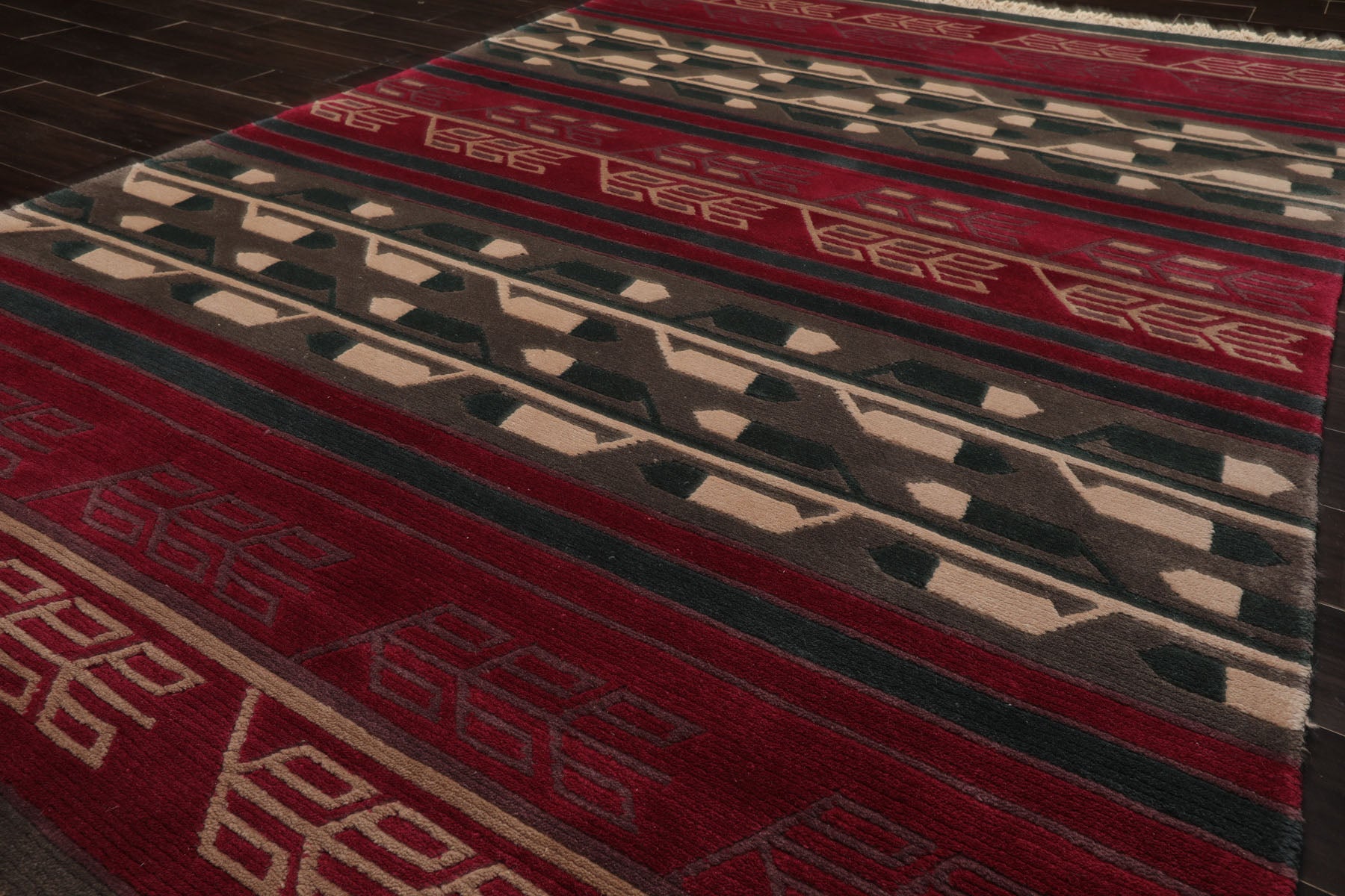 5x8 Plum, Teal, Gray Color Hand Knotted Tibetan New Zealand Wool Art Deco Oriental Rug
