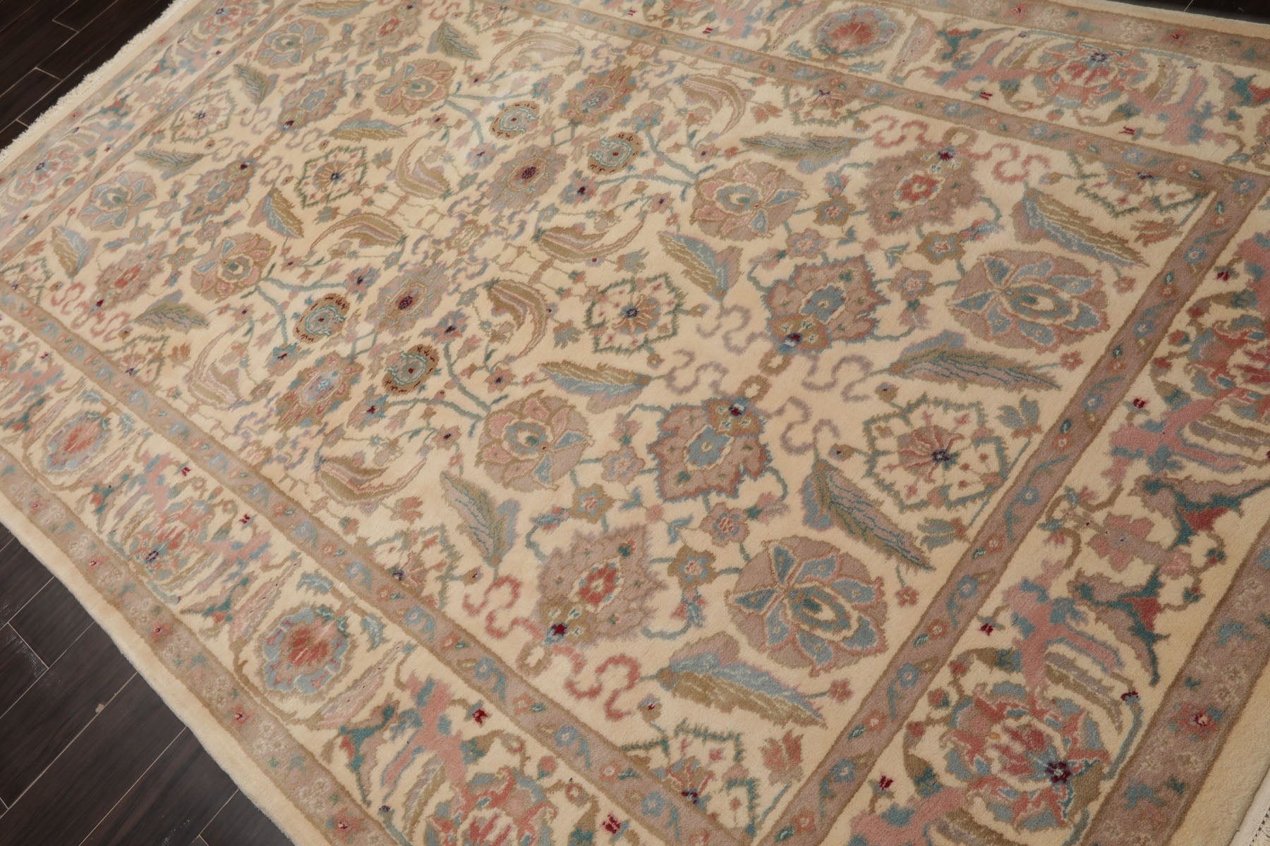 6x9 Ivory, Taupe, Rose Color Hand Knotted Oushak New Zealand Wool Arts & Crafts Oriental Rug