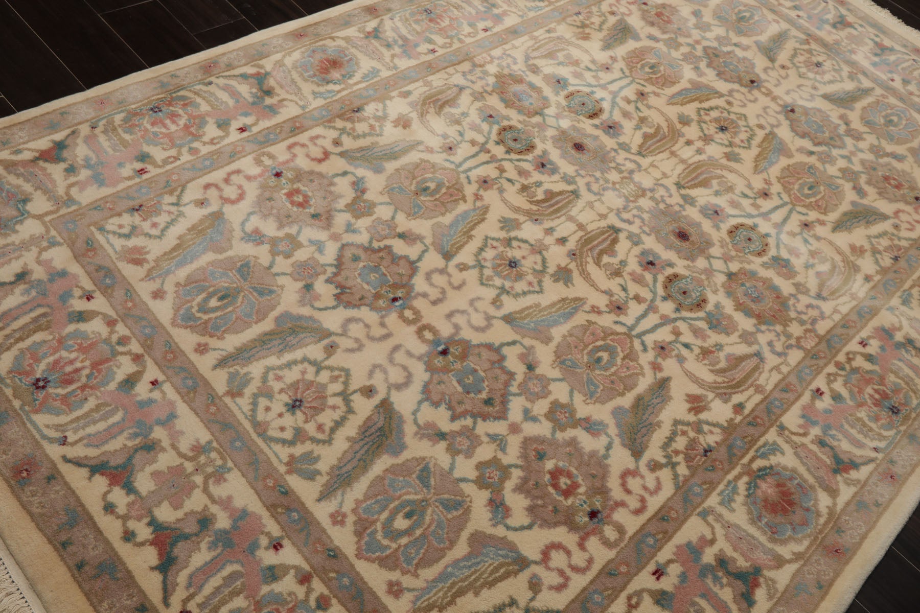 6x9 Ivory, Taupe, Rose Color Hand Knotted Oushak New Zealand Wool Arts & Crafts Oriental Rug