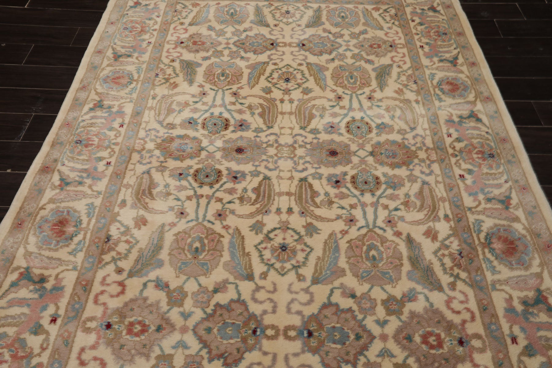 6x9 Ivory, Taupe, Rose Color Hand Knotted Oushak New Zealand Wool Arts & Crafts Oriental Rug