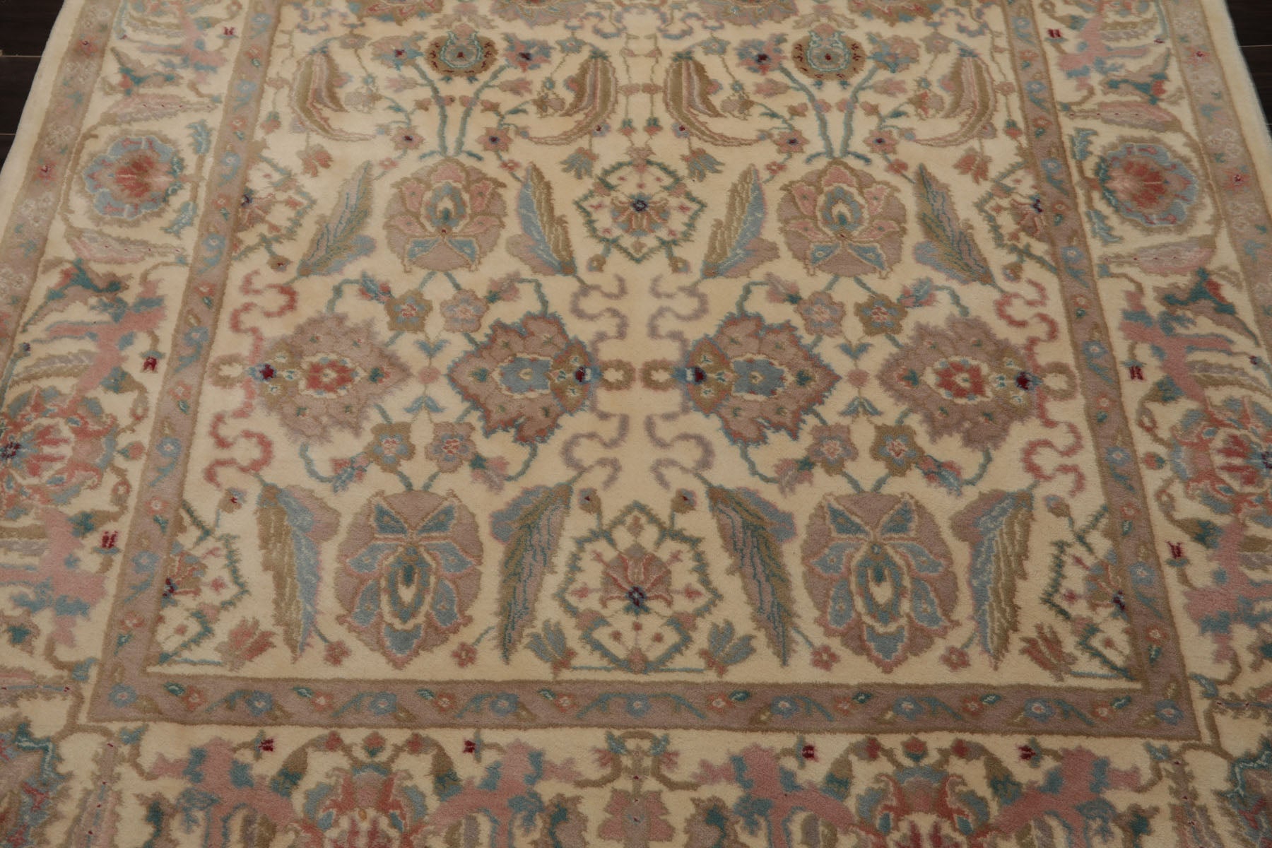 6x9 Ivory, Taupe, Rose Color Hand Knotted Oushak New Zealand Wool Arts & Crafts Oriental Rug