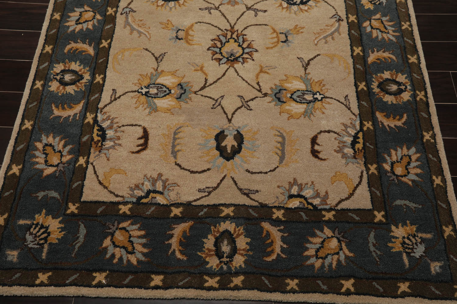 5x7 Beige, Teal, Khakee Color Hand Tufted Floral 100% Wool Traditional-Persian/Oriental Oriental Rug