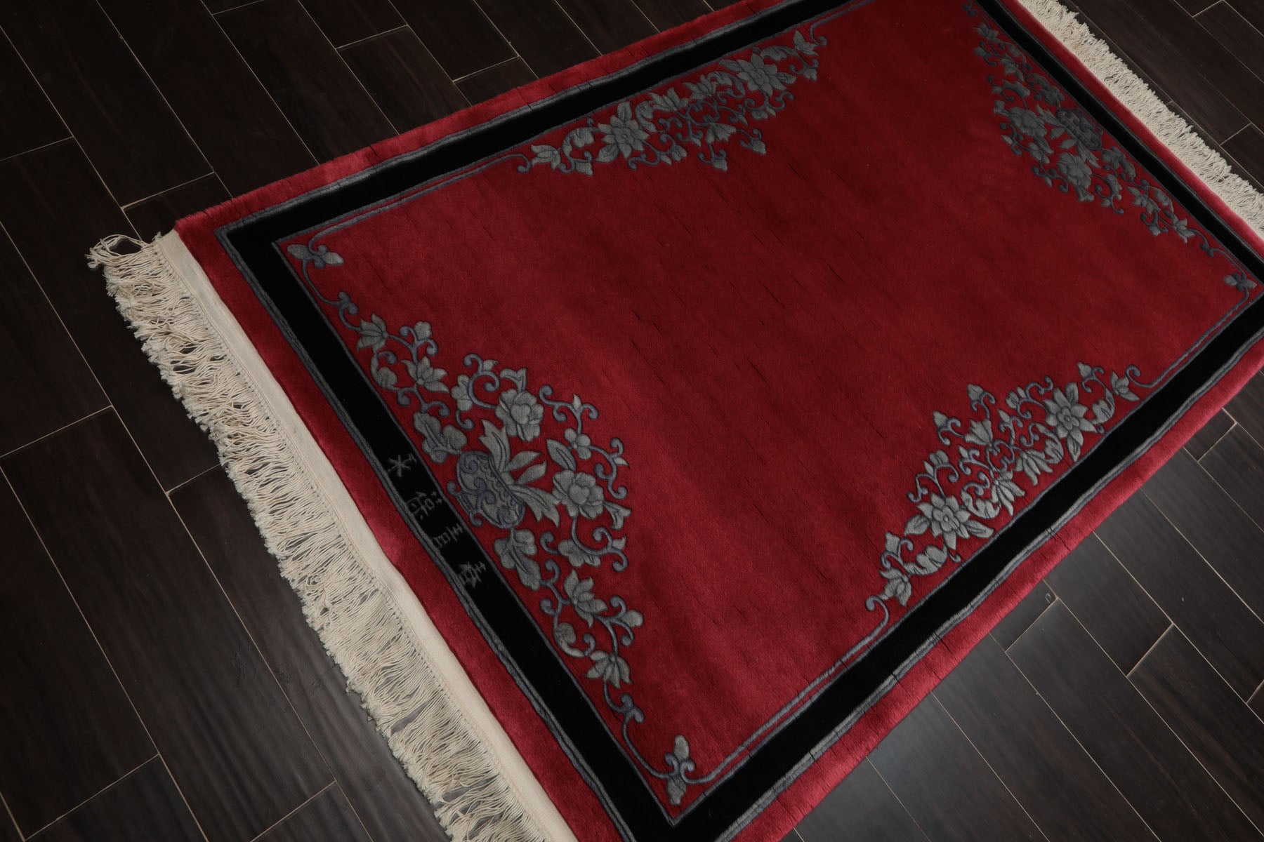 4x6 Rose, Black, Gray Color Hand Knotted Chinese Art Deco Wool Traditional Oriental Rug