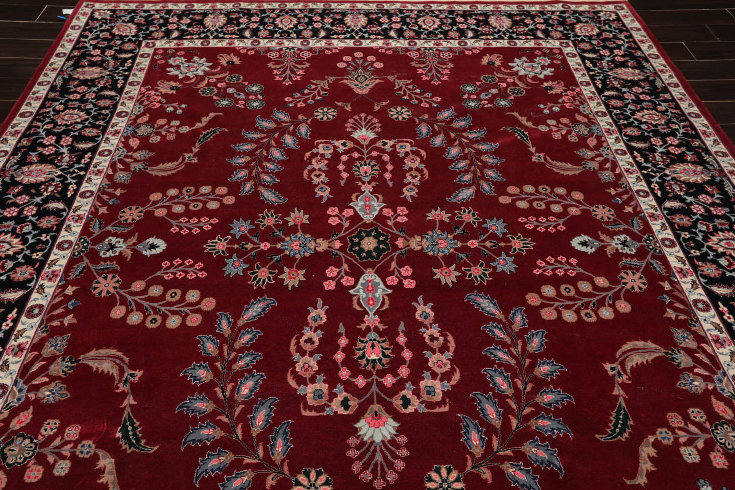 8x10 Wine, Black, Cream Color Hand Knotted All-Over 100% Wool Traditional Oriental Rug