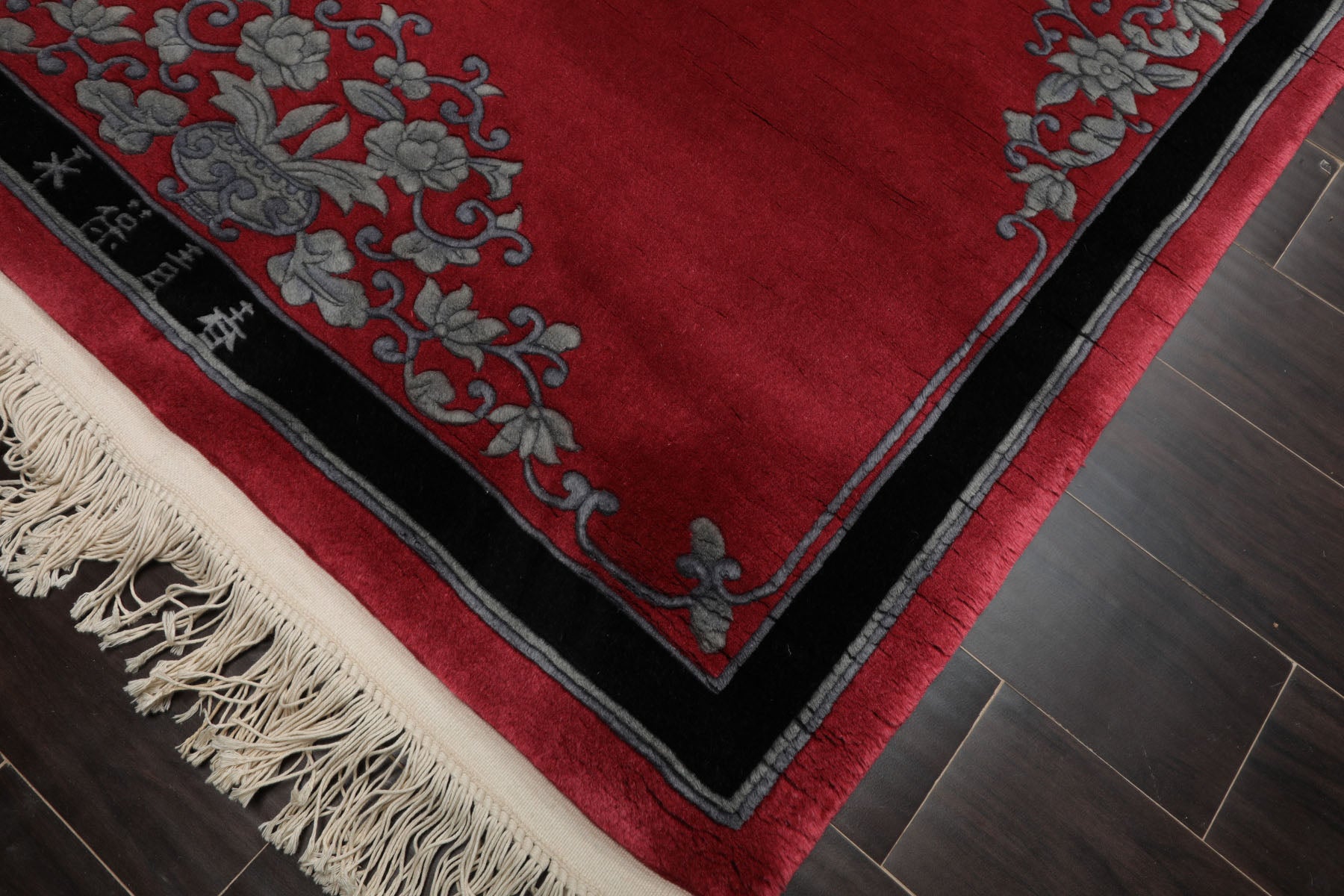 4x6 Rose, Black, Gray Color Hand Knotted Chinese Art Deco Wool Traditional Oriental Rug