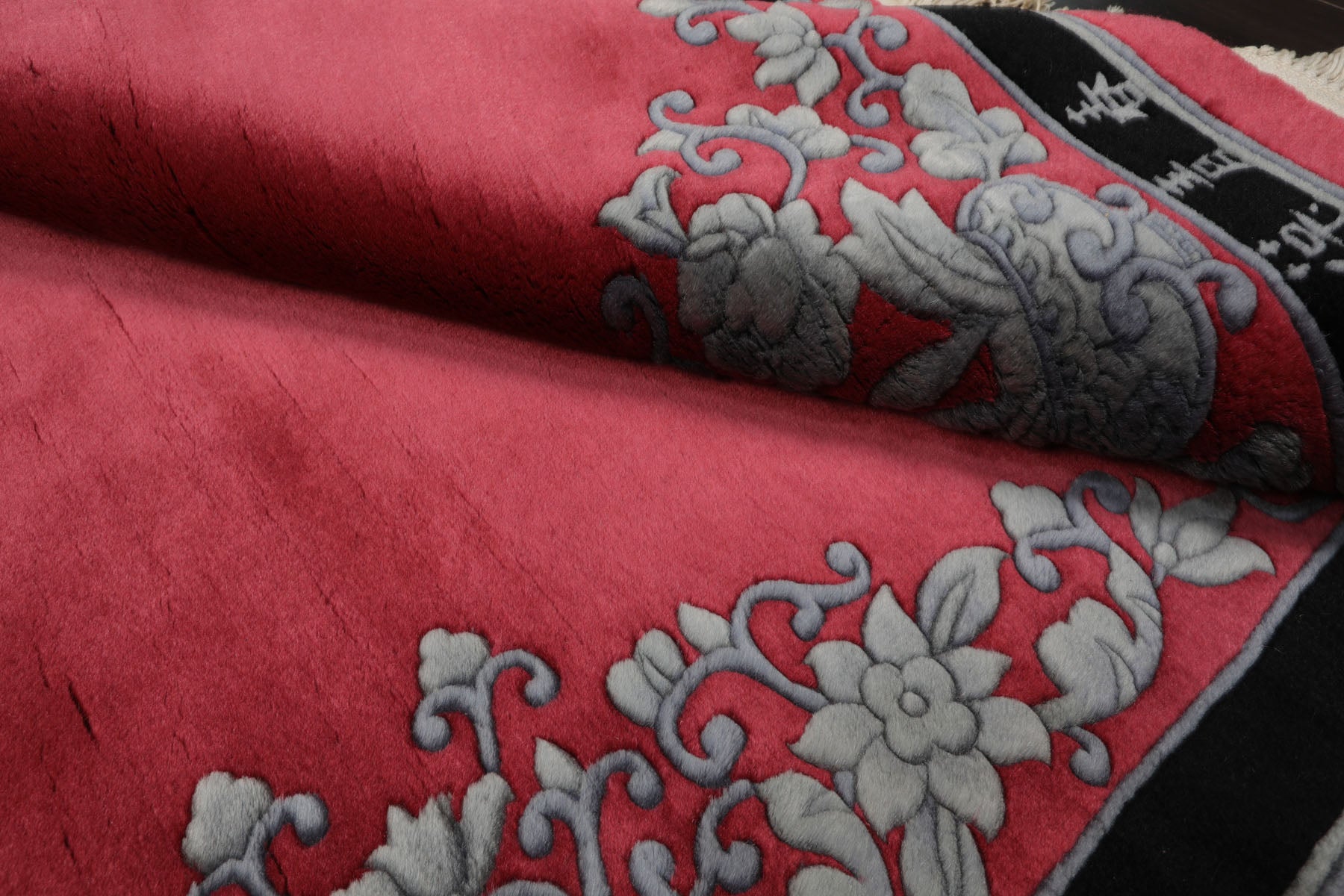 4x6 Rose, Black, Gray Color Hand Knotted Chinese Art Deco Wool Traditional Oriental Rug