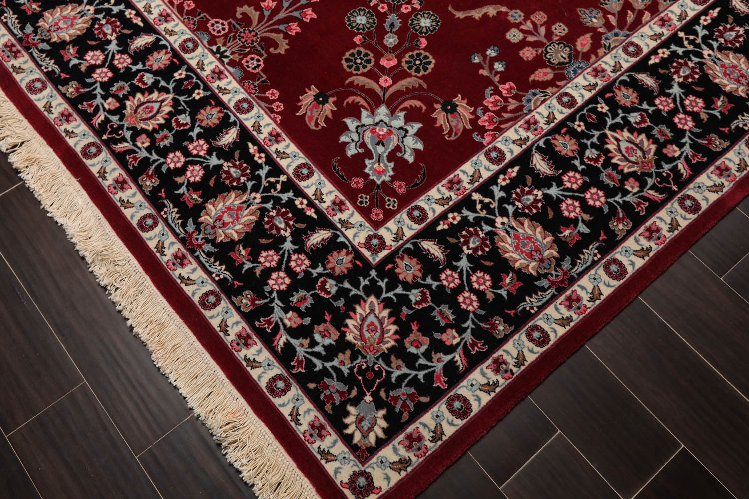 8x10 Wine, Black, Cream Color Hand Knotted All-Over 100% Wool Traditional Oriental Rug