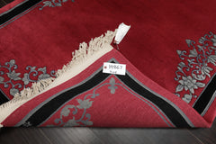 4x6 Rose, Black, Gray Color Hand Knotted Chinese Art Deco Wool Traditional Oriental Rug