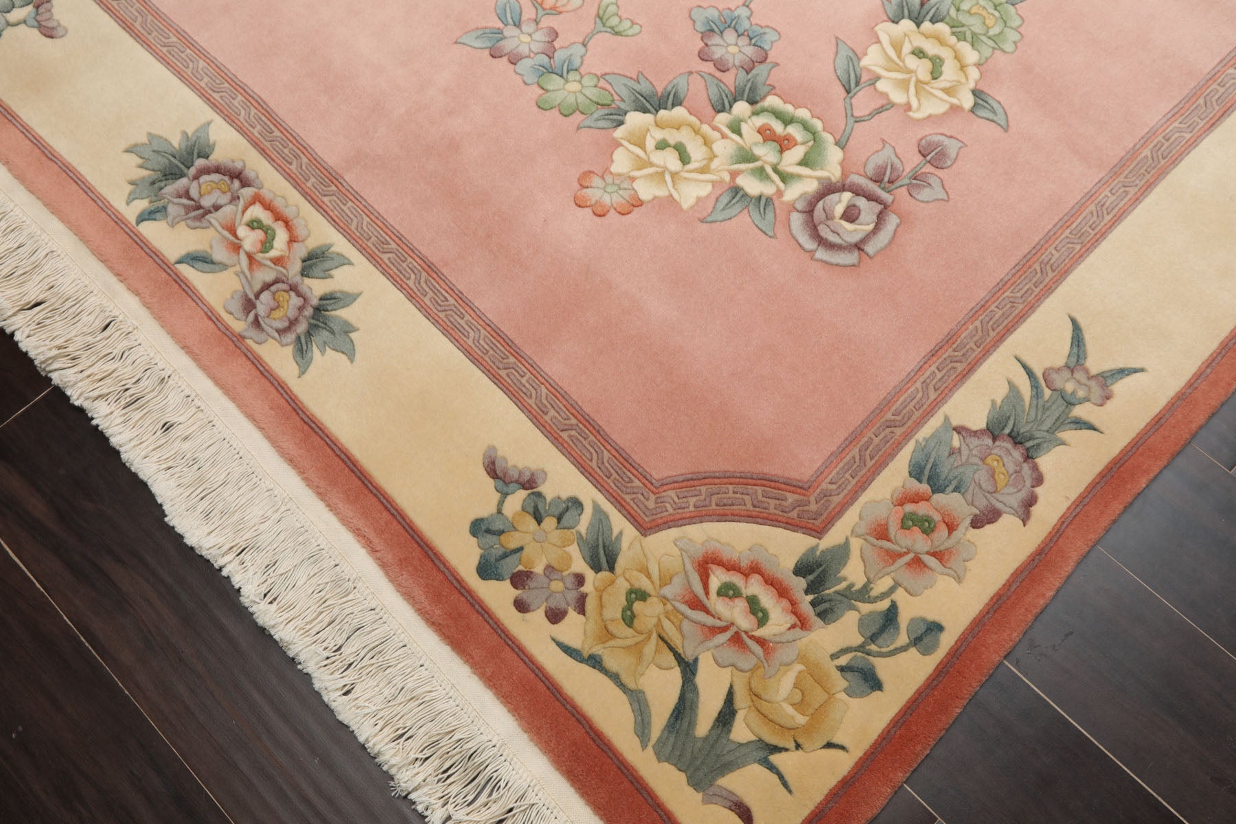 5x8 Rose, Ivory, Aqua Color Hand Knotted French Aubusson Savonnerie Wool Traditional Oriental Rug