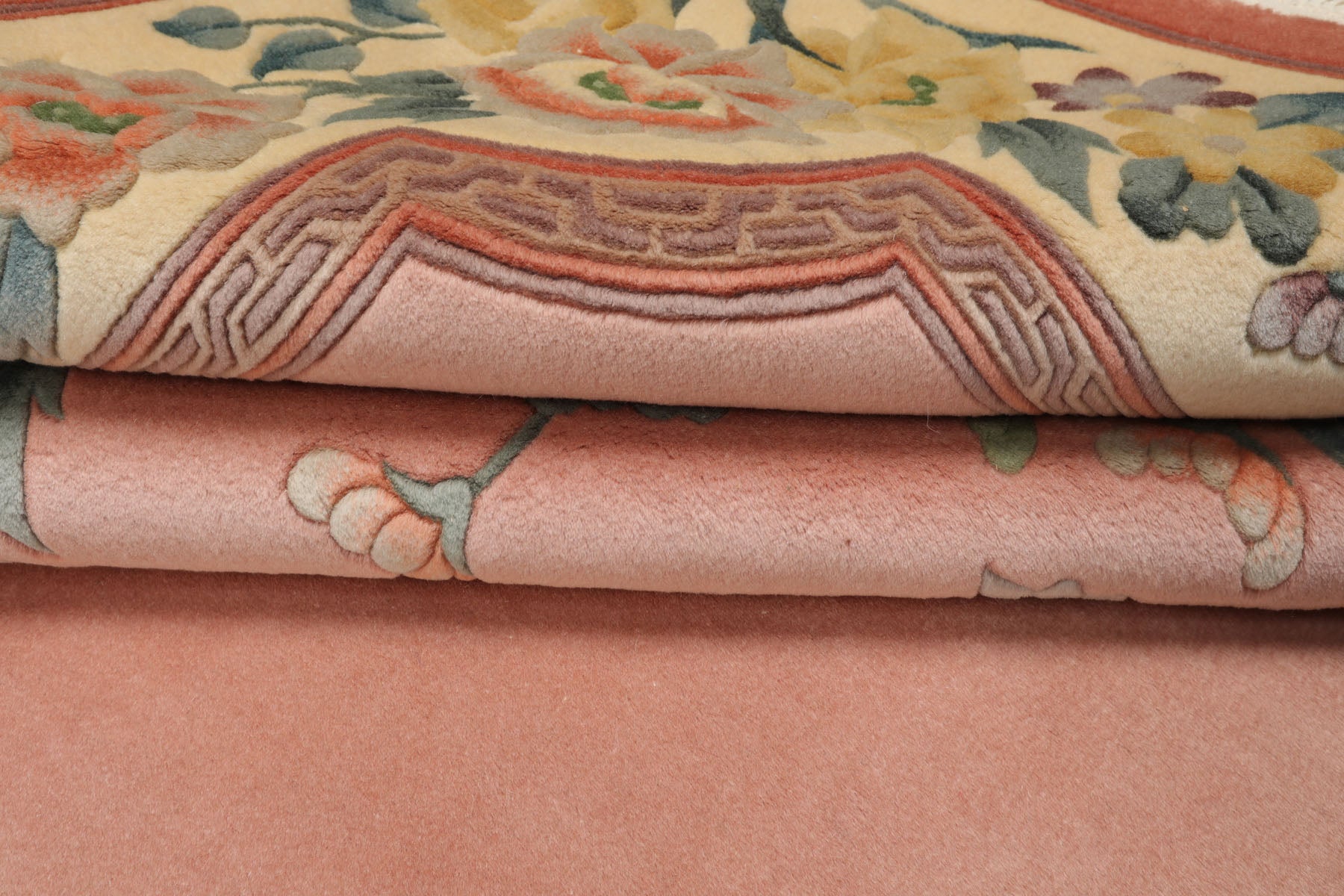 5x8 Rose, Ivory, Aqua Color Hand Knotted French Aubusson Savonnerie Wool Traditional Oriental Rug