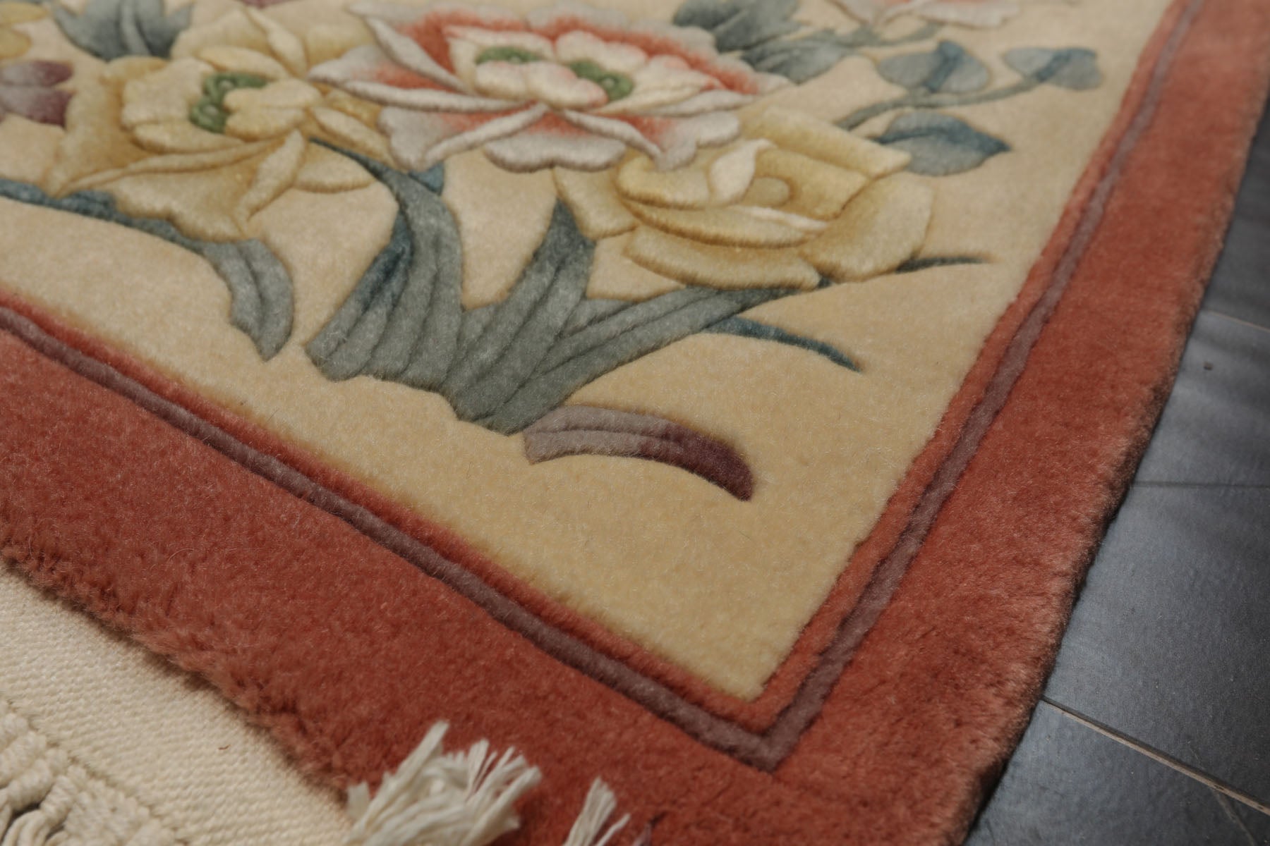 5x8 Rose, Ivory, Aqua Color Hand Knotted French Aubusson Savonnerie Wool Traditional Oriental Rug