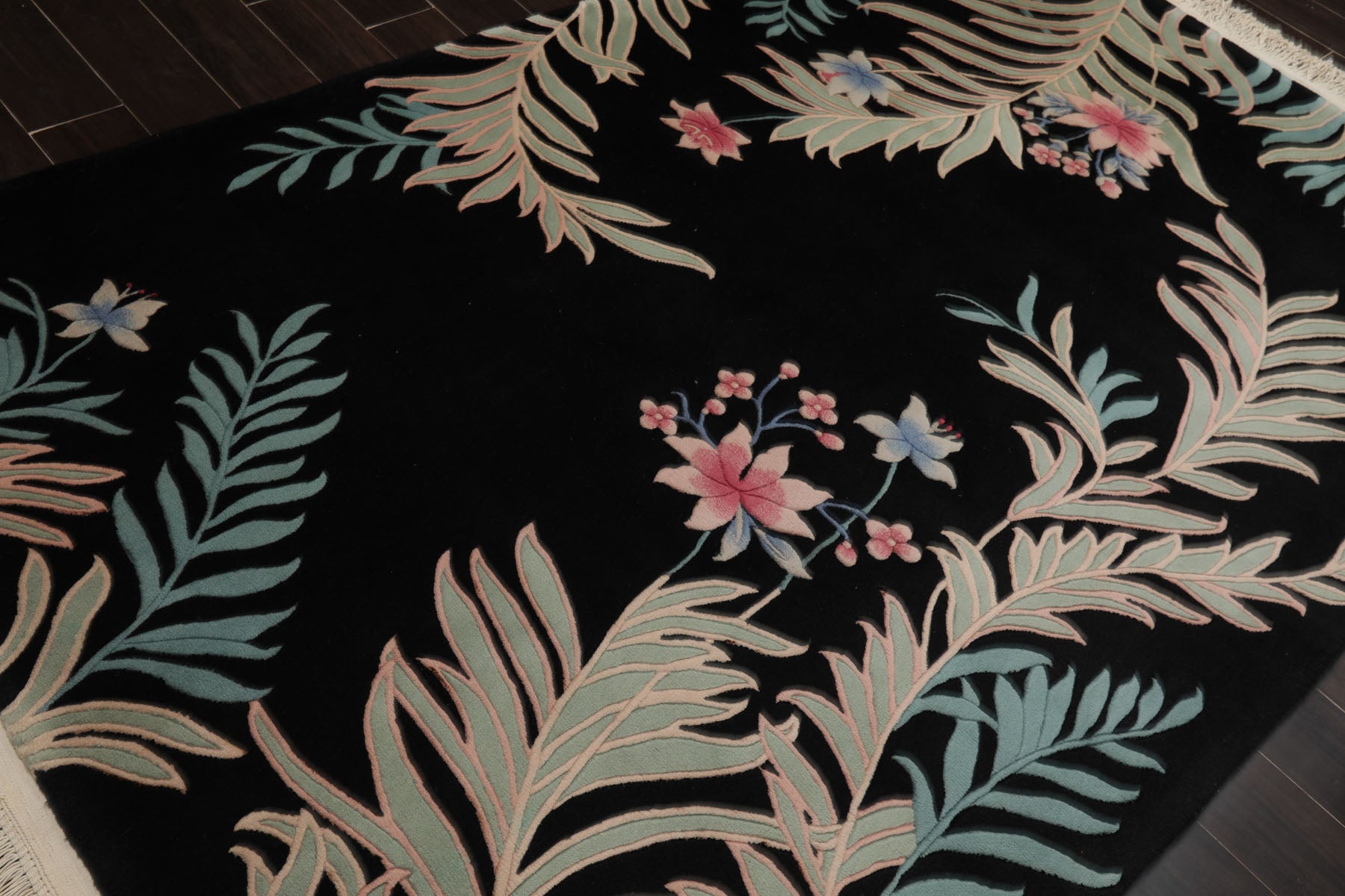 5x8 Black, Aqua, Mint Color Hand Knotted French Aubusson Savonnerie Wool Traditional Oriental Rug