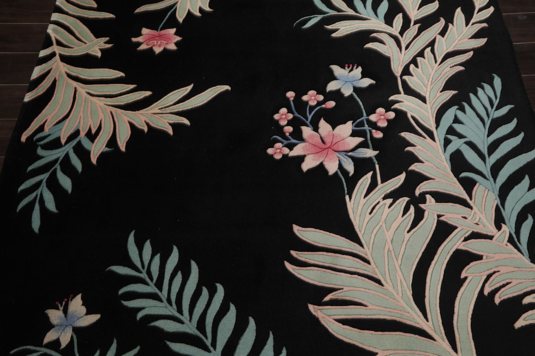 5x8 Black, Aqua, Mint Color Hand Knotted French Aubusson Savonnerie Wool Traditional Oriental Rug