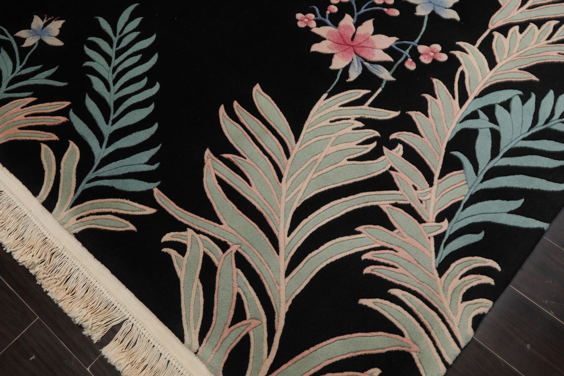 5x8 Black, Aqua, Mint Color Hand Knotted French Aubusson Savonnerie Wool Traditional Oriental Rug