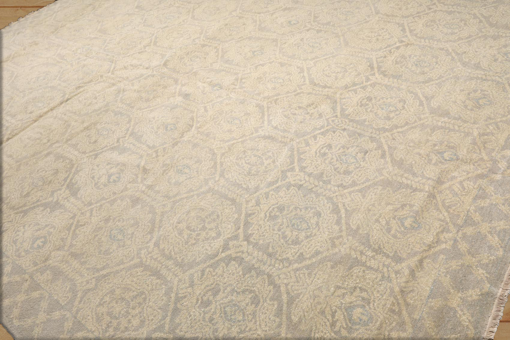 10x14 Gray, Beige, Slate Color Hand Knotted All-Over 100% Wool Transitional Oriental Rug