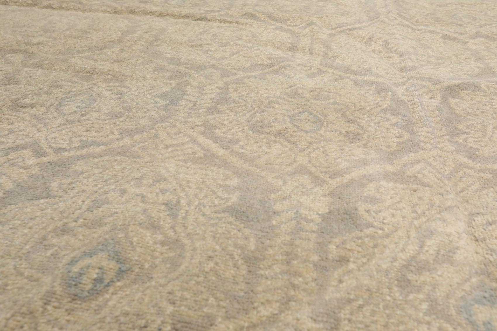 10x14 Gray, Beige, Slate Color Hand Knotted All-Over 100% Wool Transitional Oriental Rug