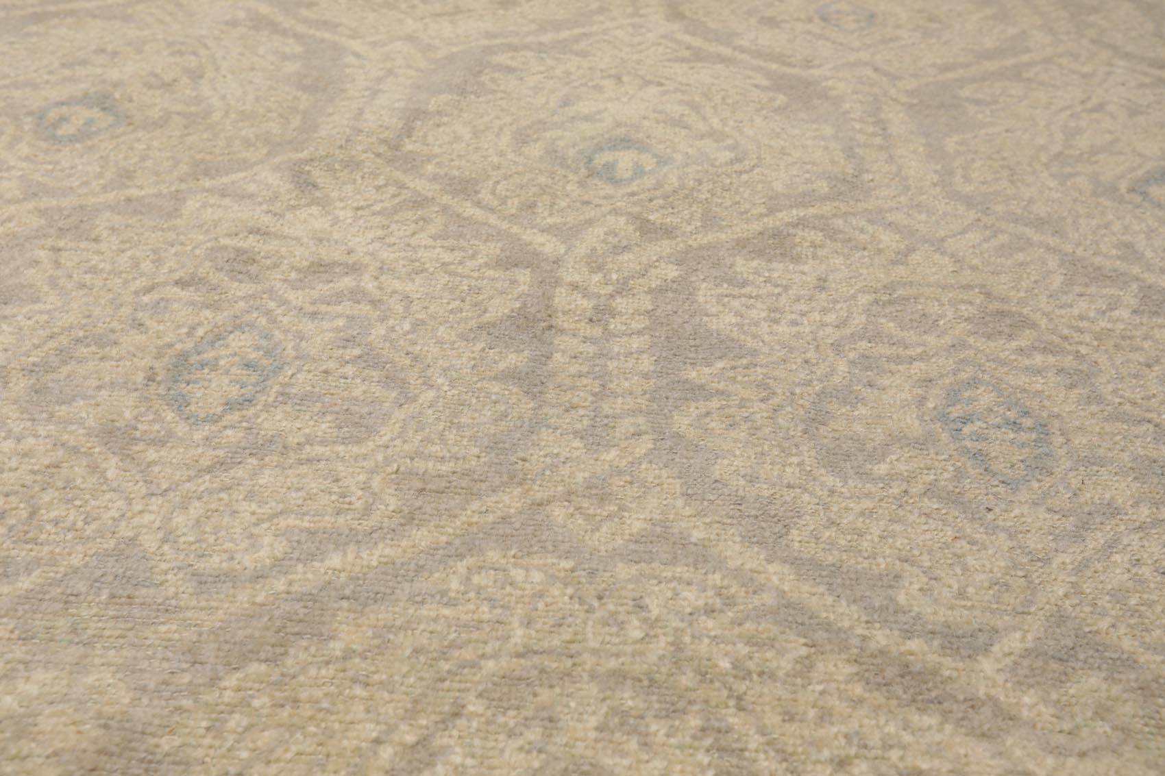 10x14 Gray, Beige, Slate Color Hand Knotted All-Over 100% Wool Transitional Oriental Rug