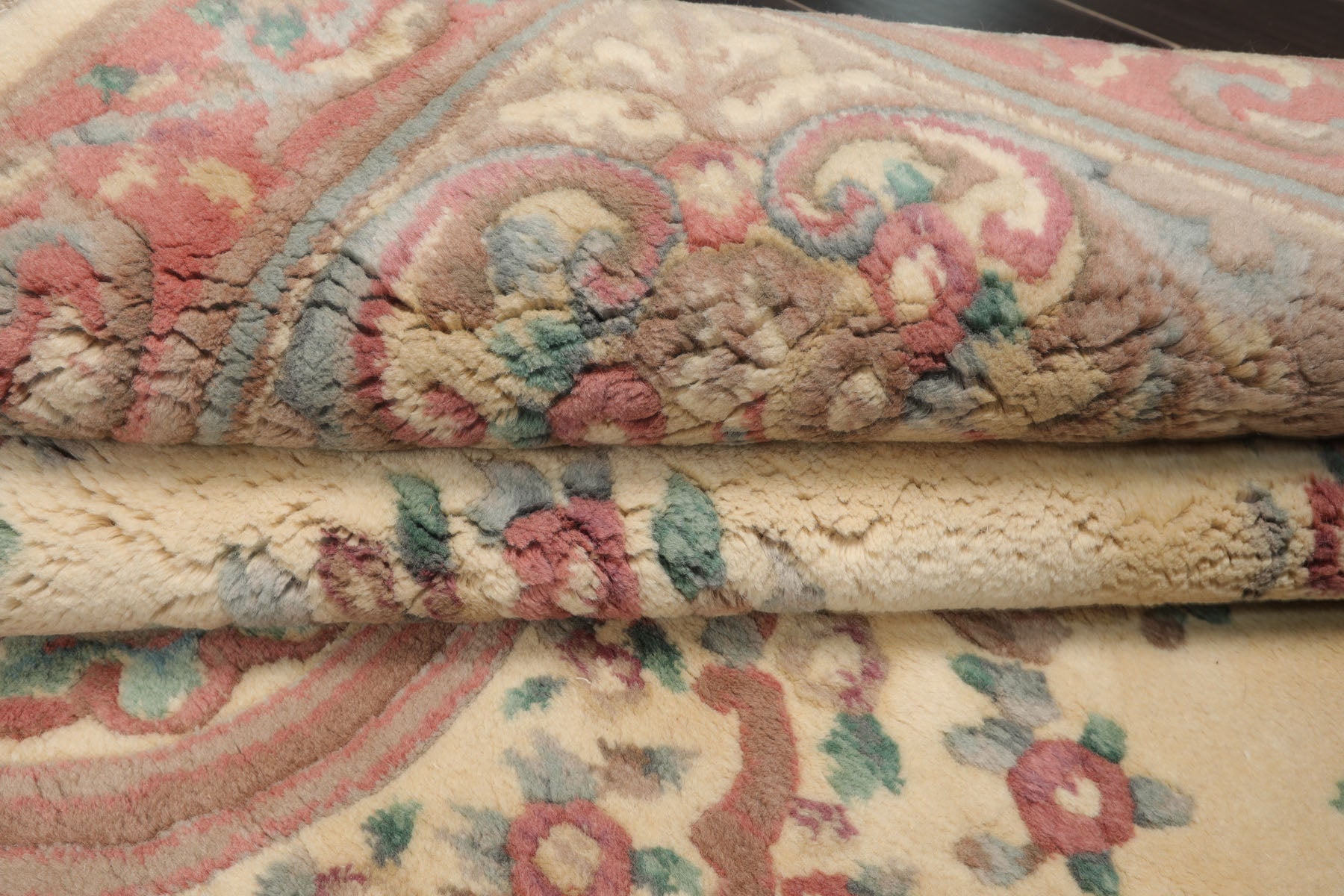 6x9 Ivory, Blush, Brown Color Hand Knotted French Aubusson Savonnerie New Zealand Wool Traditional Oriental Rug